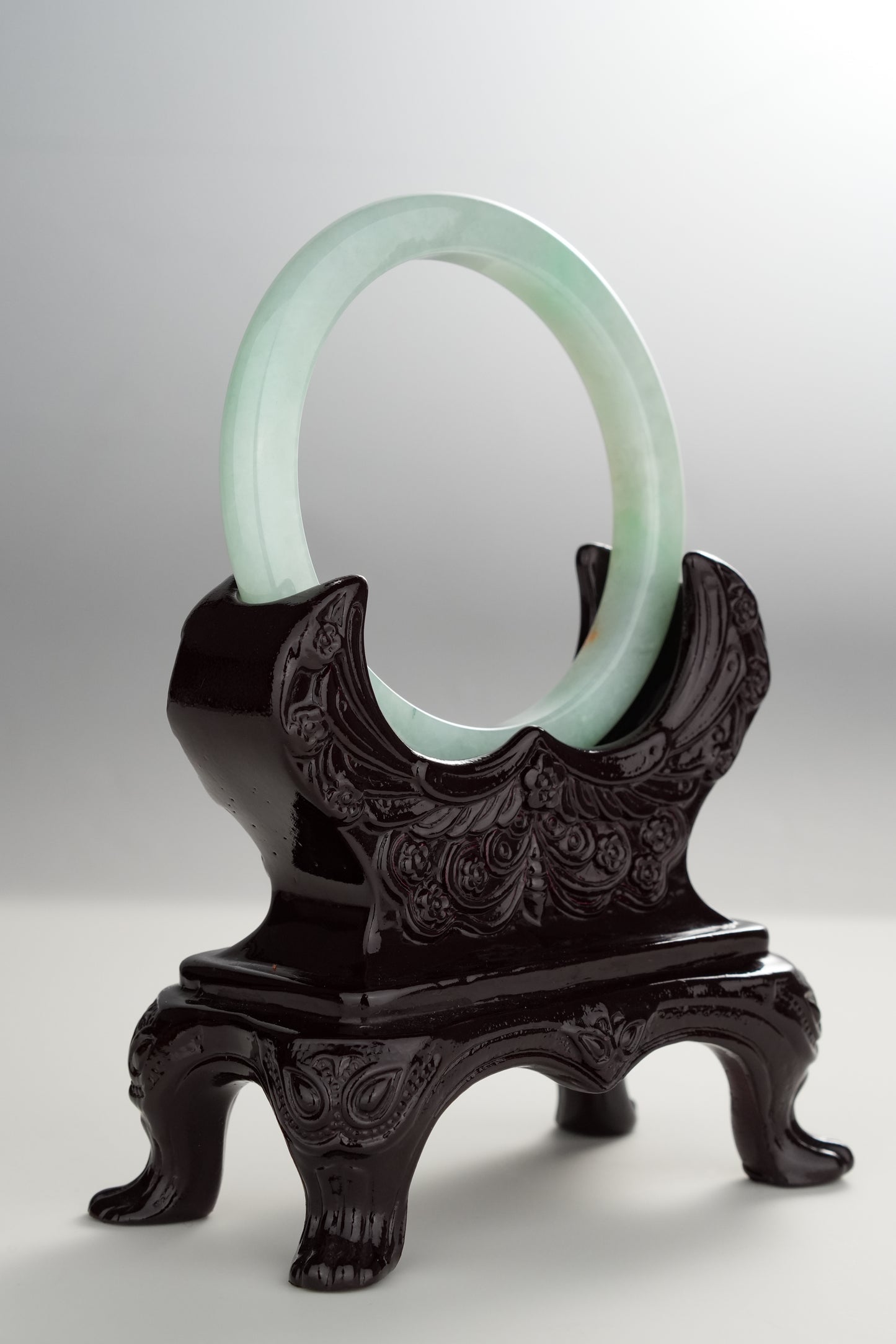 #0312 Lotus Green Yellow Flower Jade Bangle Size 55.4