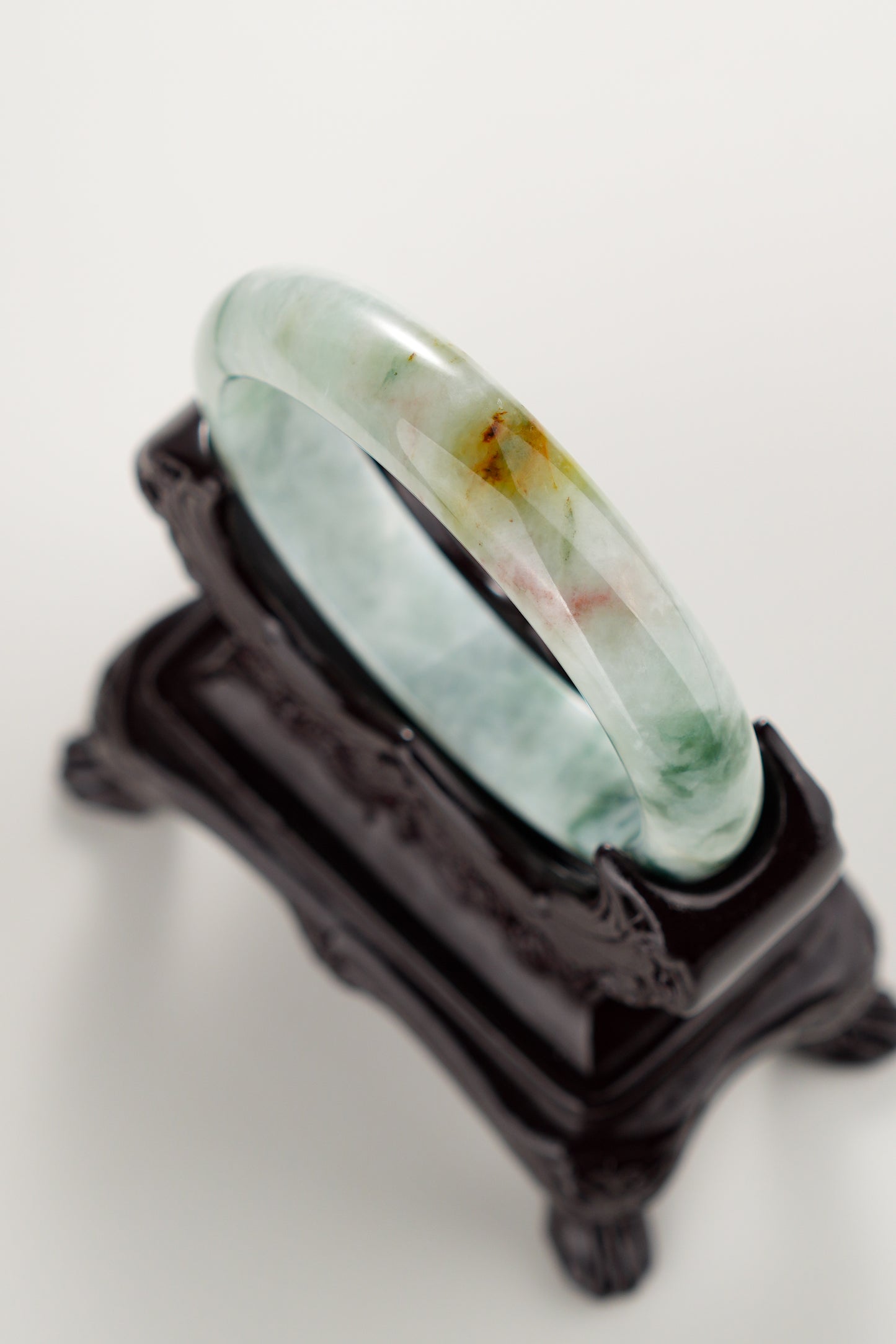 #0311 Green Yellow Flower Jade Bangle Size 55.6