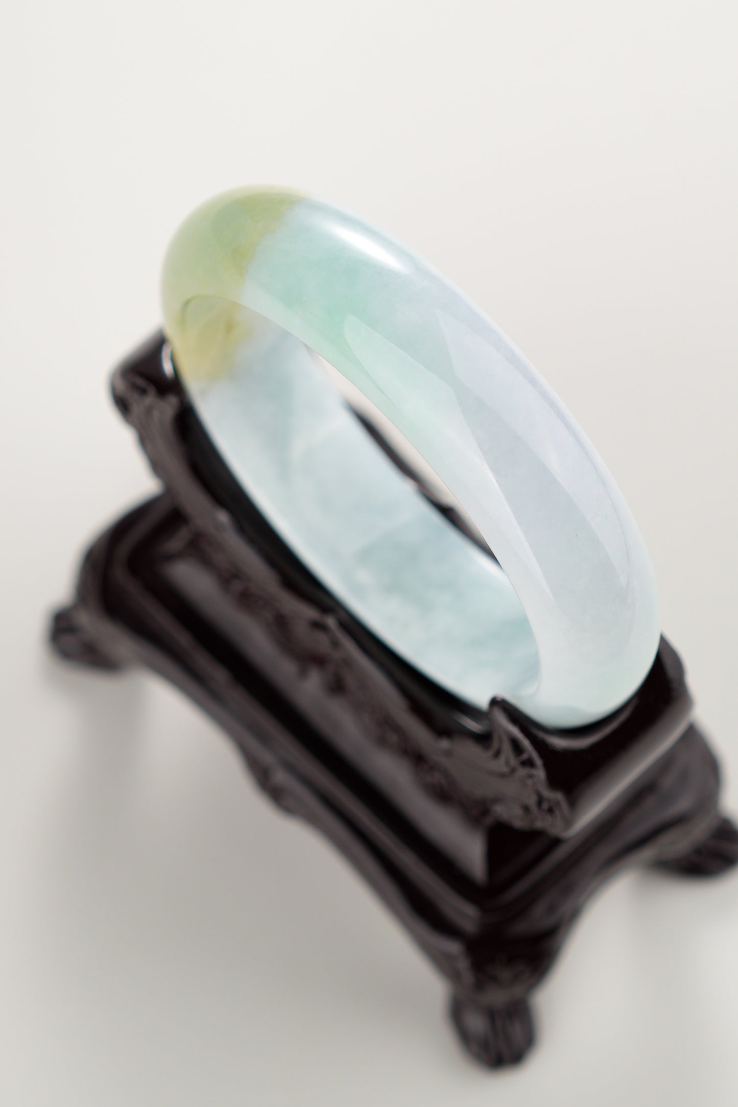 #0310 Icy Green Yellow Light Lavender Jade Bangle Size 55.8