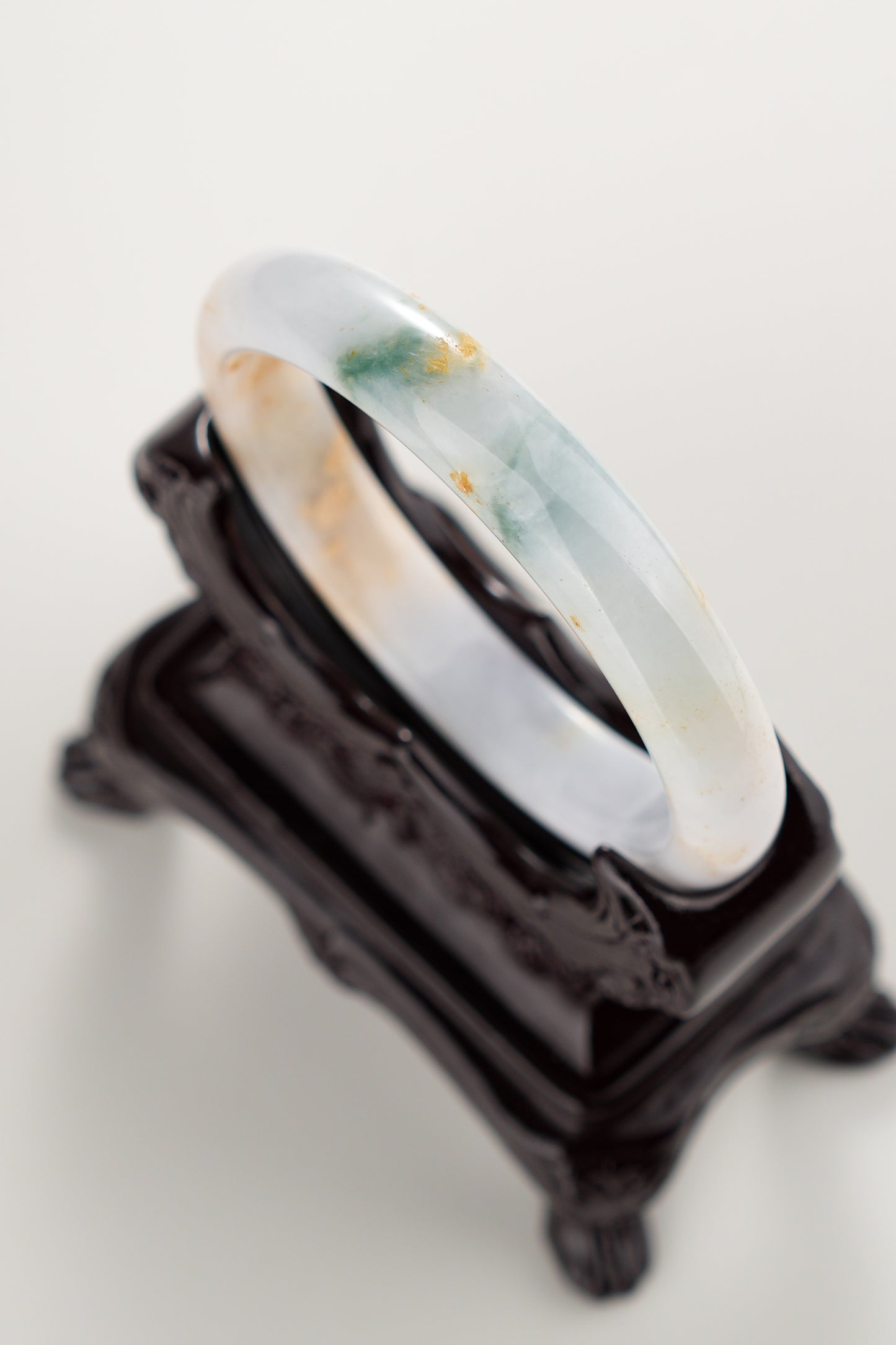#0309 Green Yellow Flower Light Lavender Jade Bangle Size 58.7