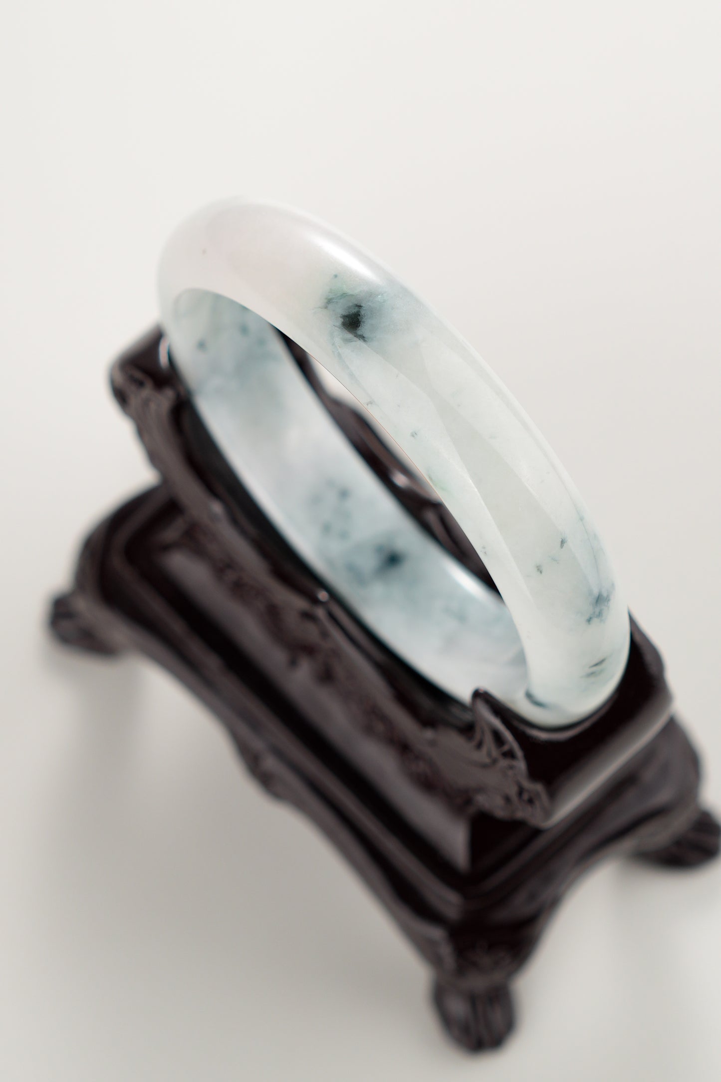 #0301 Rich Blue Flower White Jade Bangle Size 58.5
