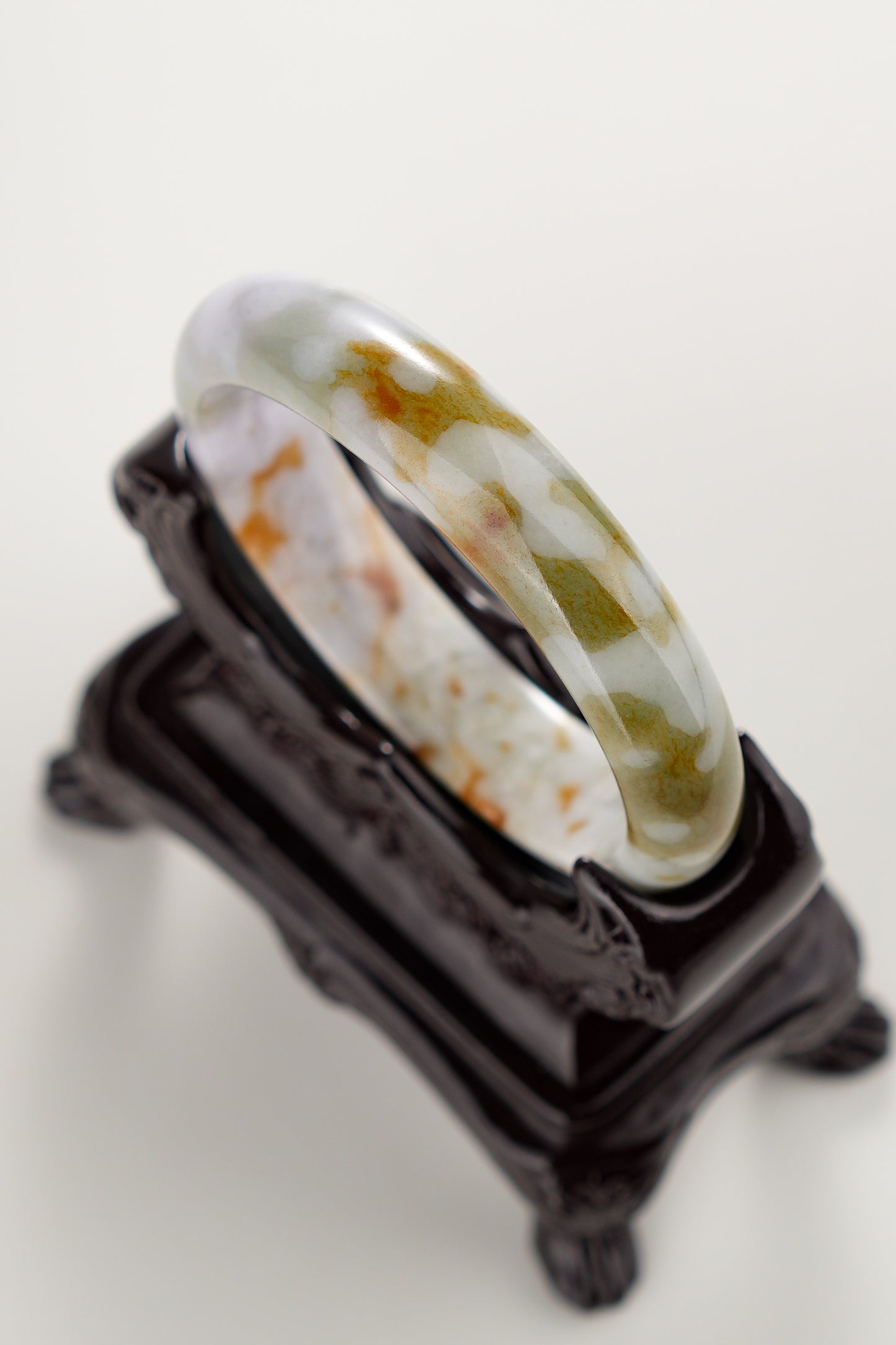 #0298 "Camouflage" Pink Lavender Yellow Jade Bangle Size 55