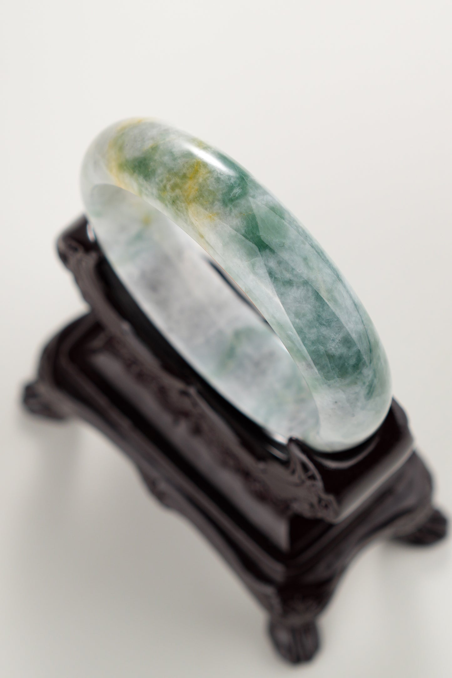 #0292 "Monet Garden" Green Yellow Ink Flower Bangle Size 58