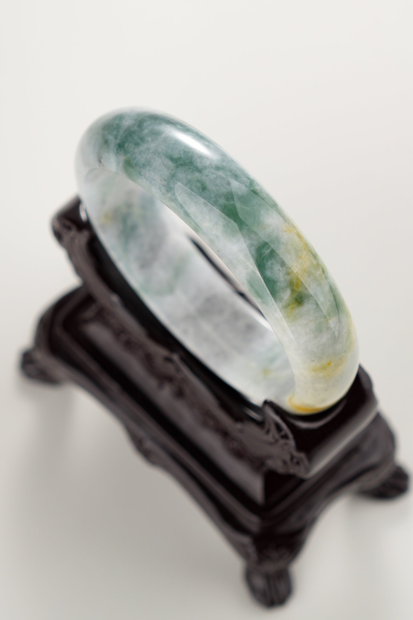 #0292 "Monet Garden" Green Yellow Ink Flower Bangle Size 58