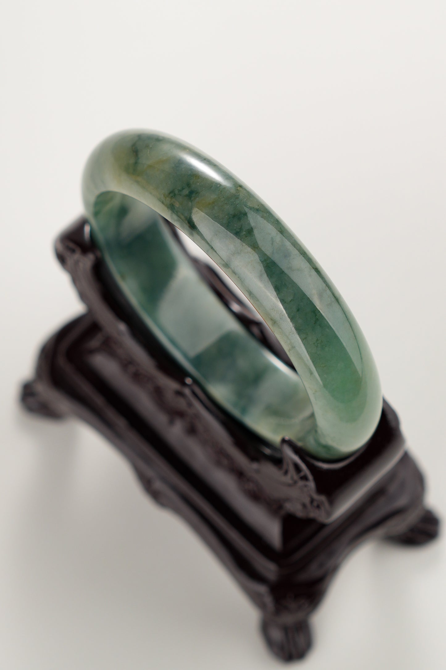 #0287 Rich Olive Green Flower Jade Bangle Size 58