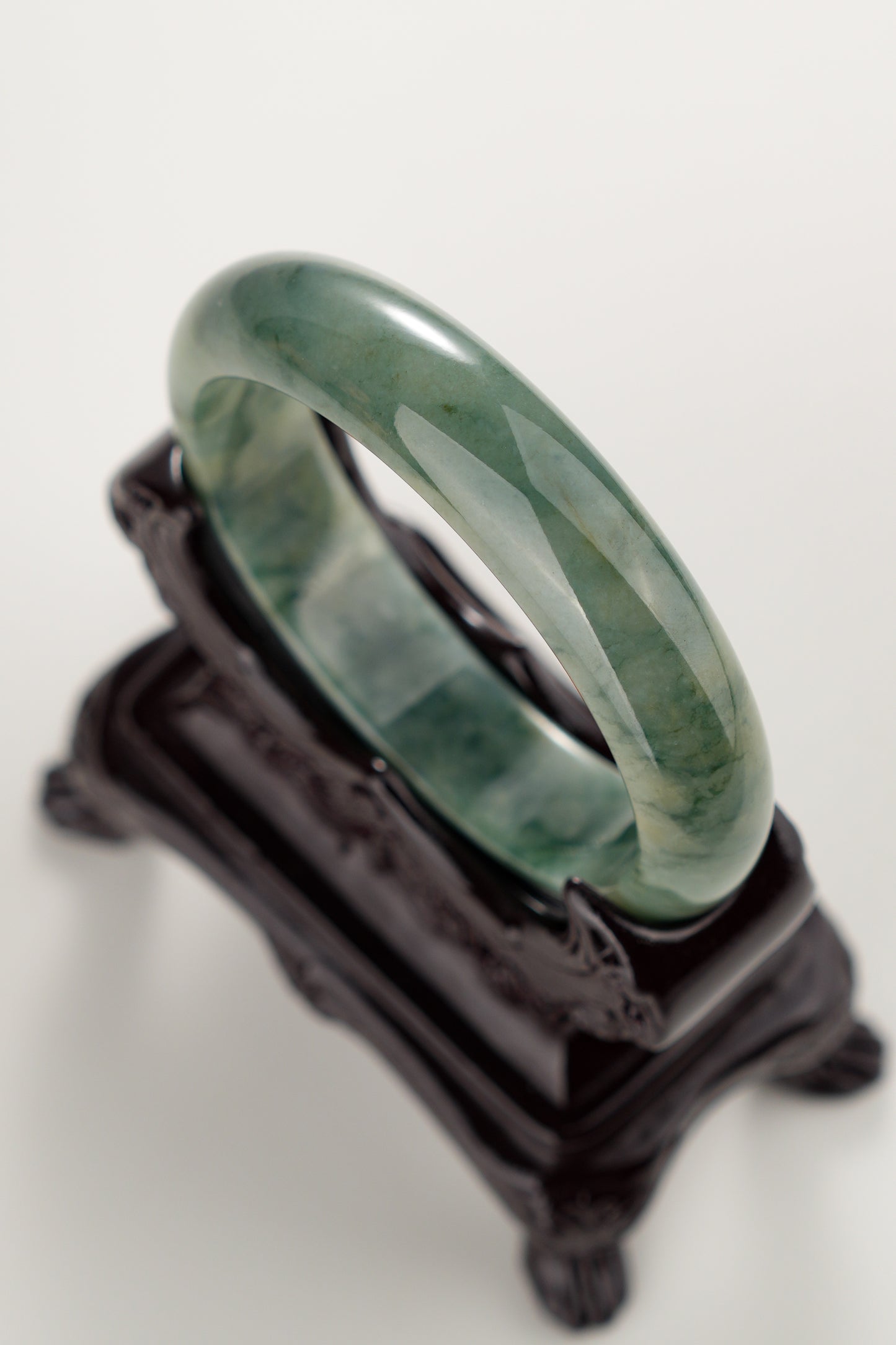 #0287 Rich Olive Green Flower Jade Bangle Size 58