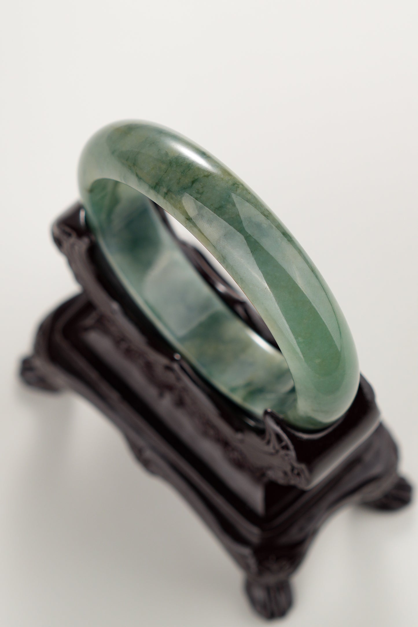 #0287 Rich Olive Green Flower Jade Bangle Size 58