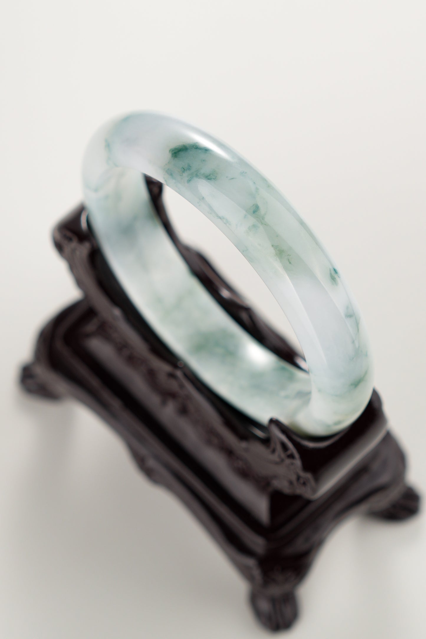 #0286 Icy Green Flower Jade Bangle Size 57.5