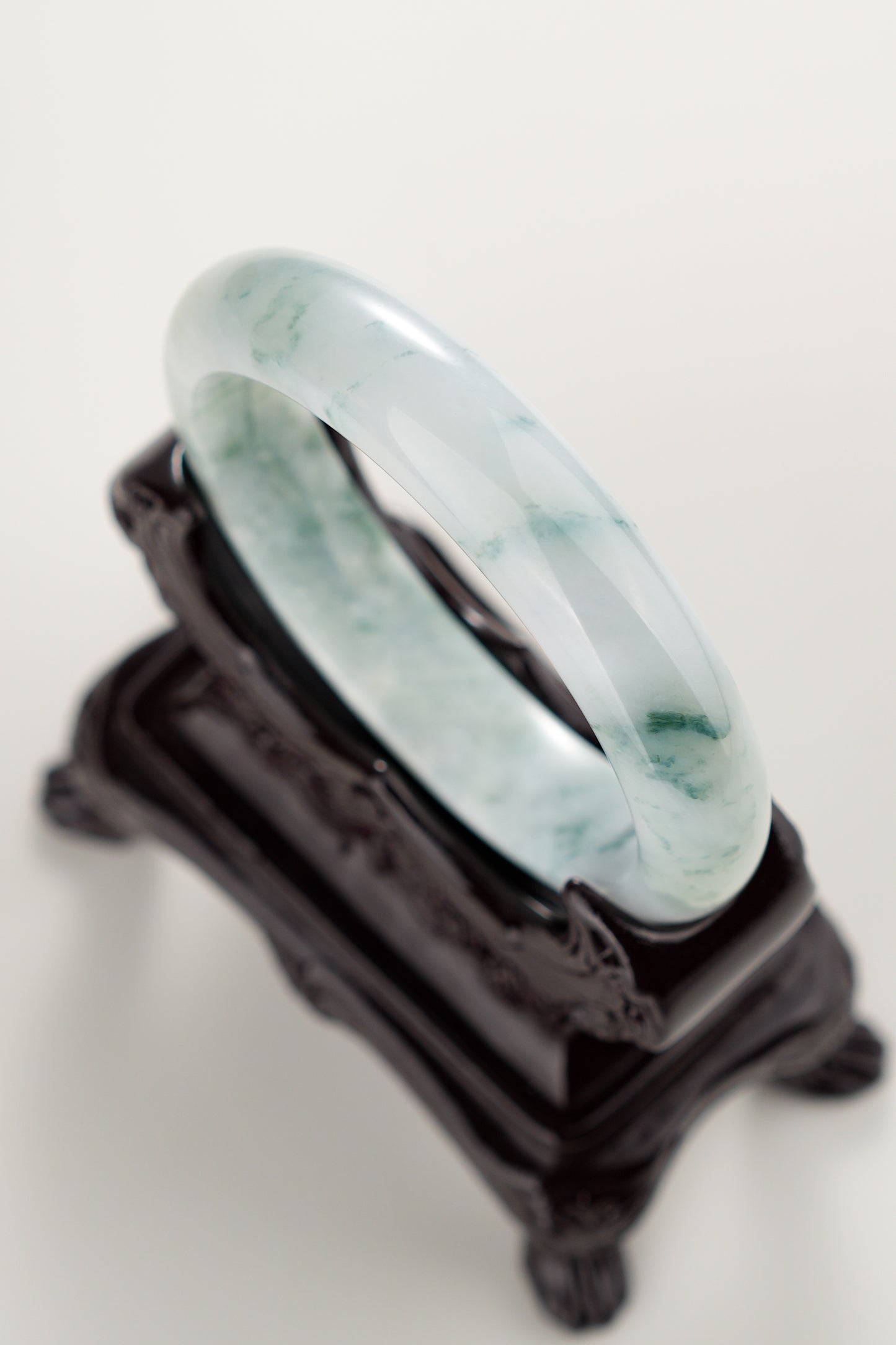 #0286 Icy Green Flower Jade Bangle Size 57.5