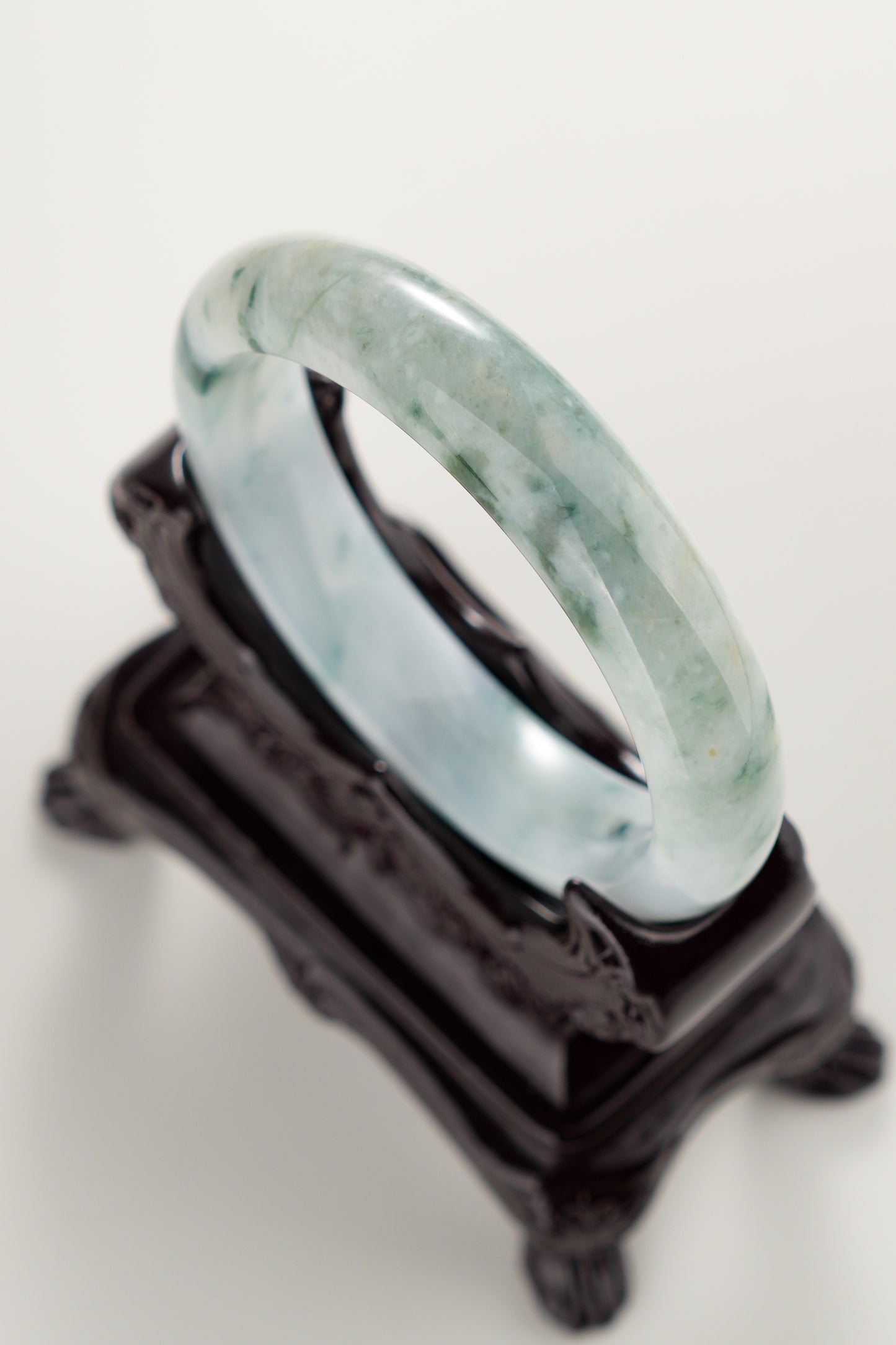 #0286 Icy Green Flower Jade Bangle Size 57.5
