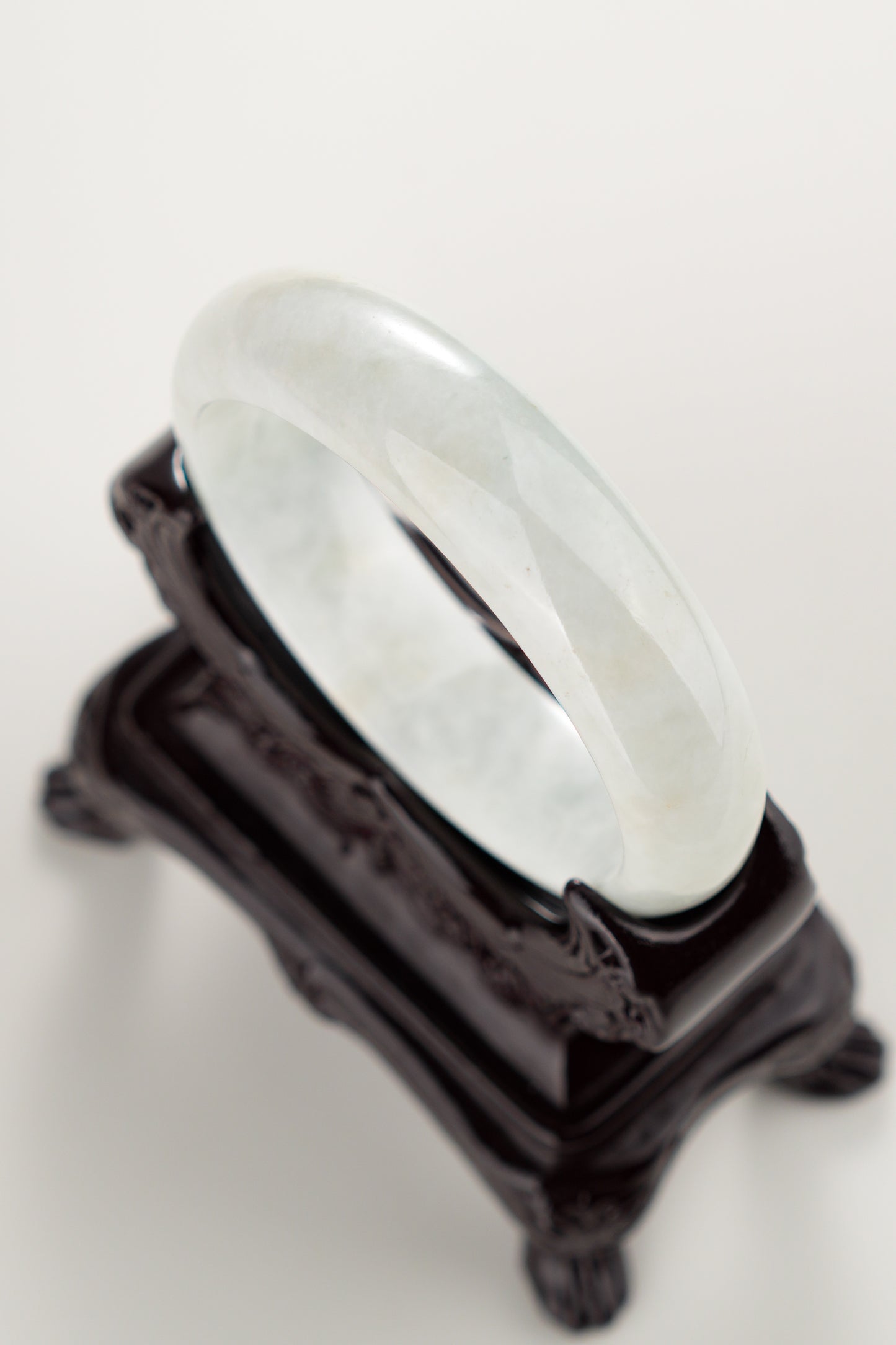 #0285 White Light Green Jade Bangle Size 55.2