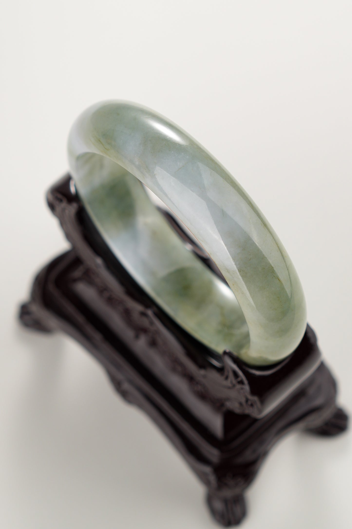 #0279 Icy Oil Green White Jade Bangle Size 57.2