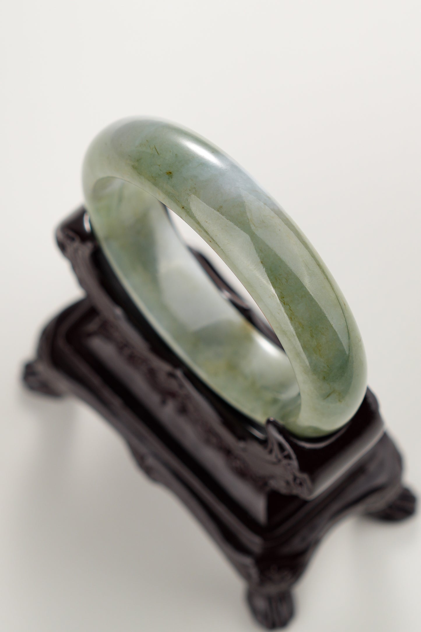 #0279 Icy Oil Green White Jade Bangle Size 57.2