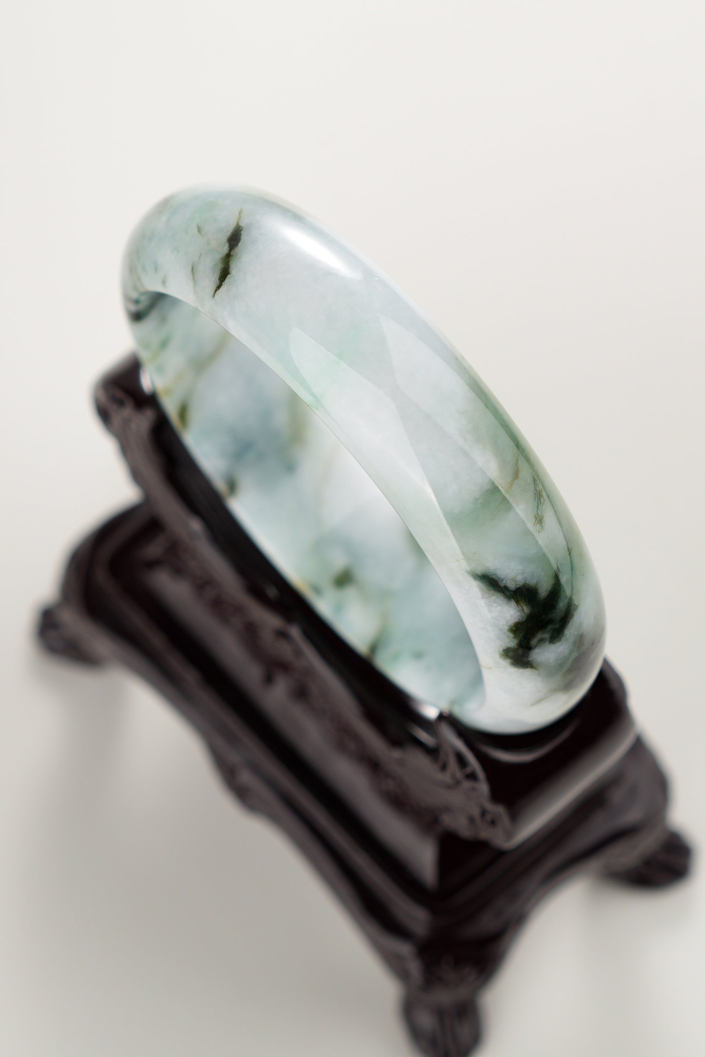 #0277 Green Yellow Black Flower Jade Bangle Size 59.5