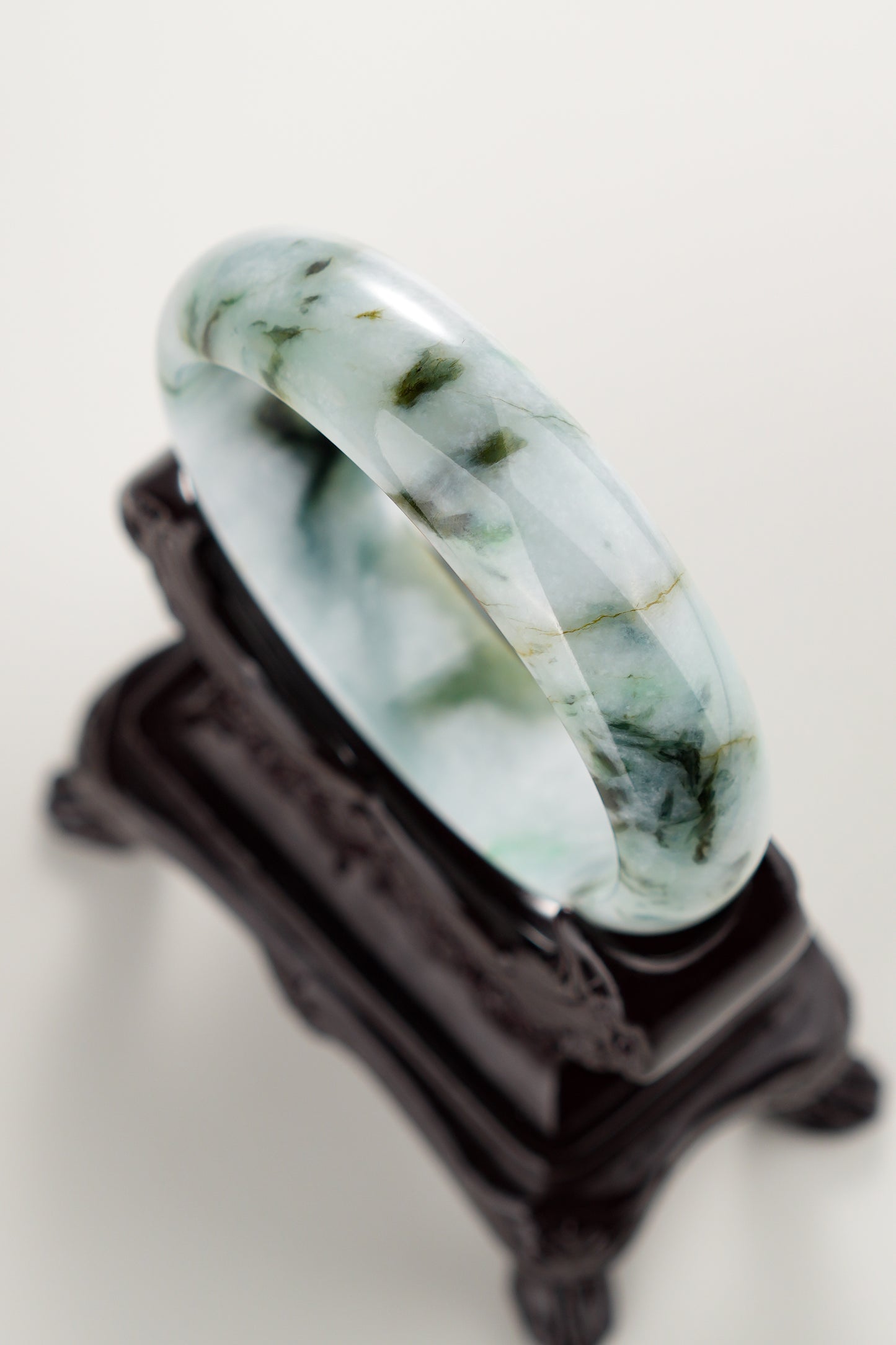 #0277 Green Yellow Black Flower Jade Bangle Size 59.5
