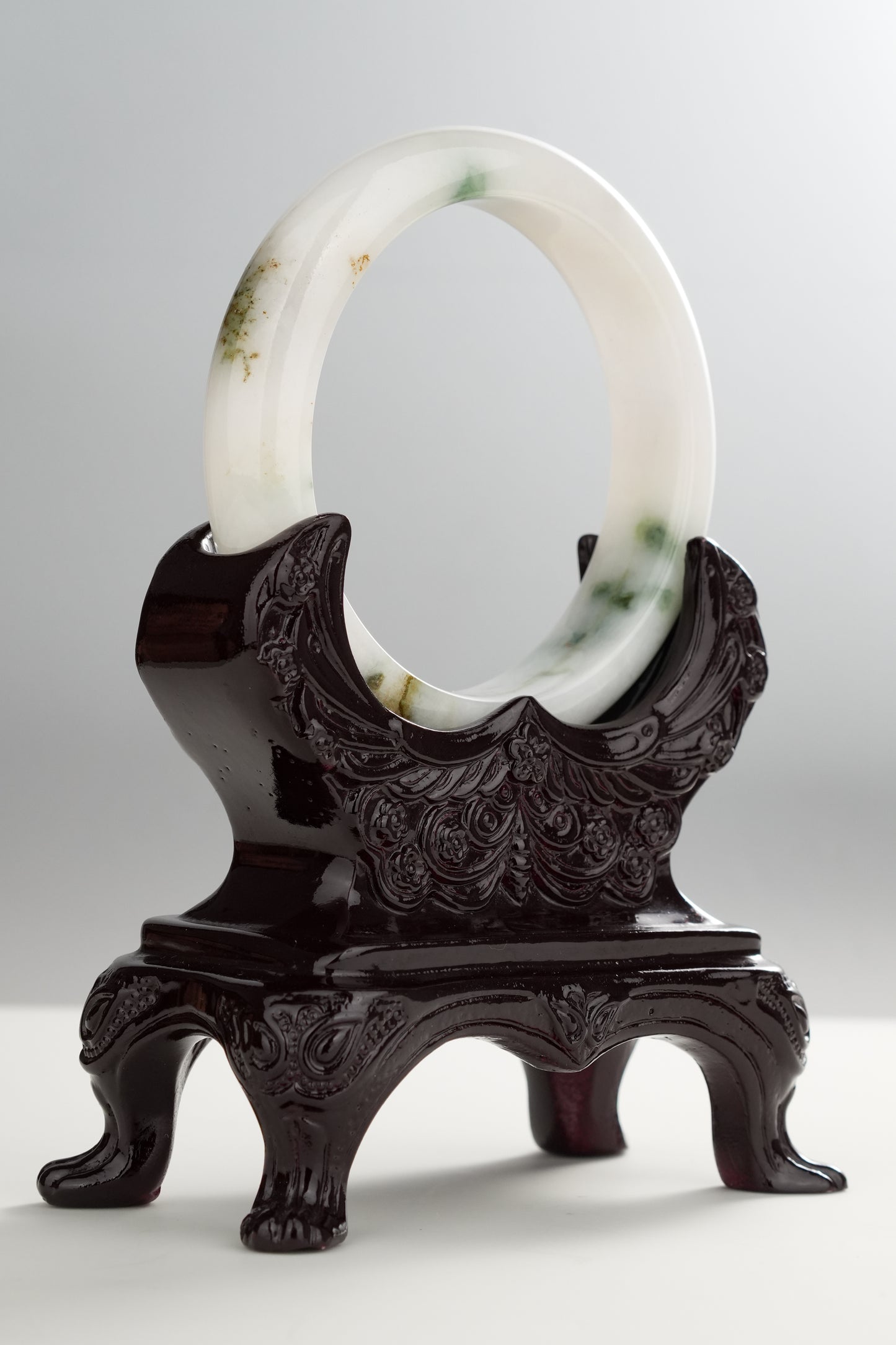 #0271 White Green Yellow Jade Bangle Size 55.3