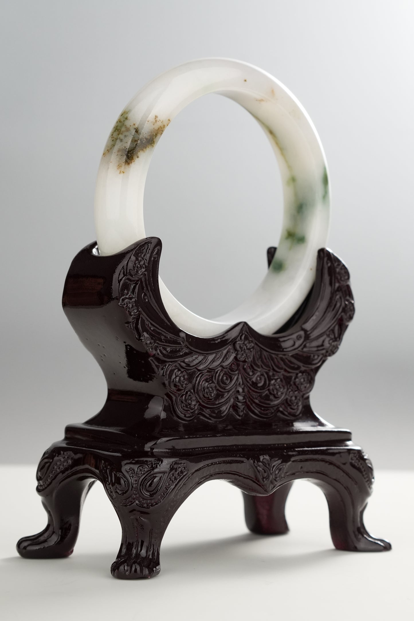 #0271 White Green Yellow Jade Bangle Size 55.3