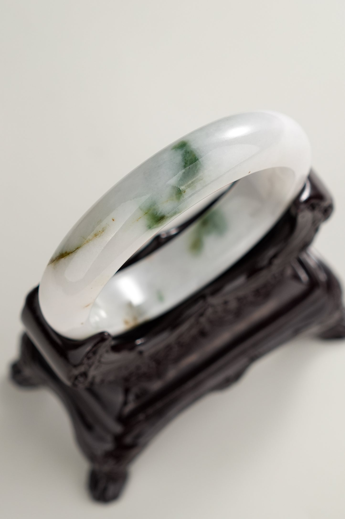 #0271 White Green Yellow Jade Bangle Size 55.3