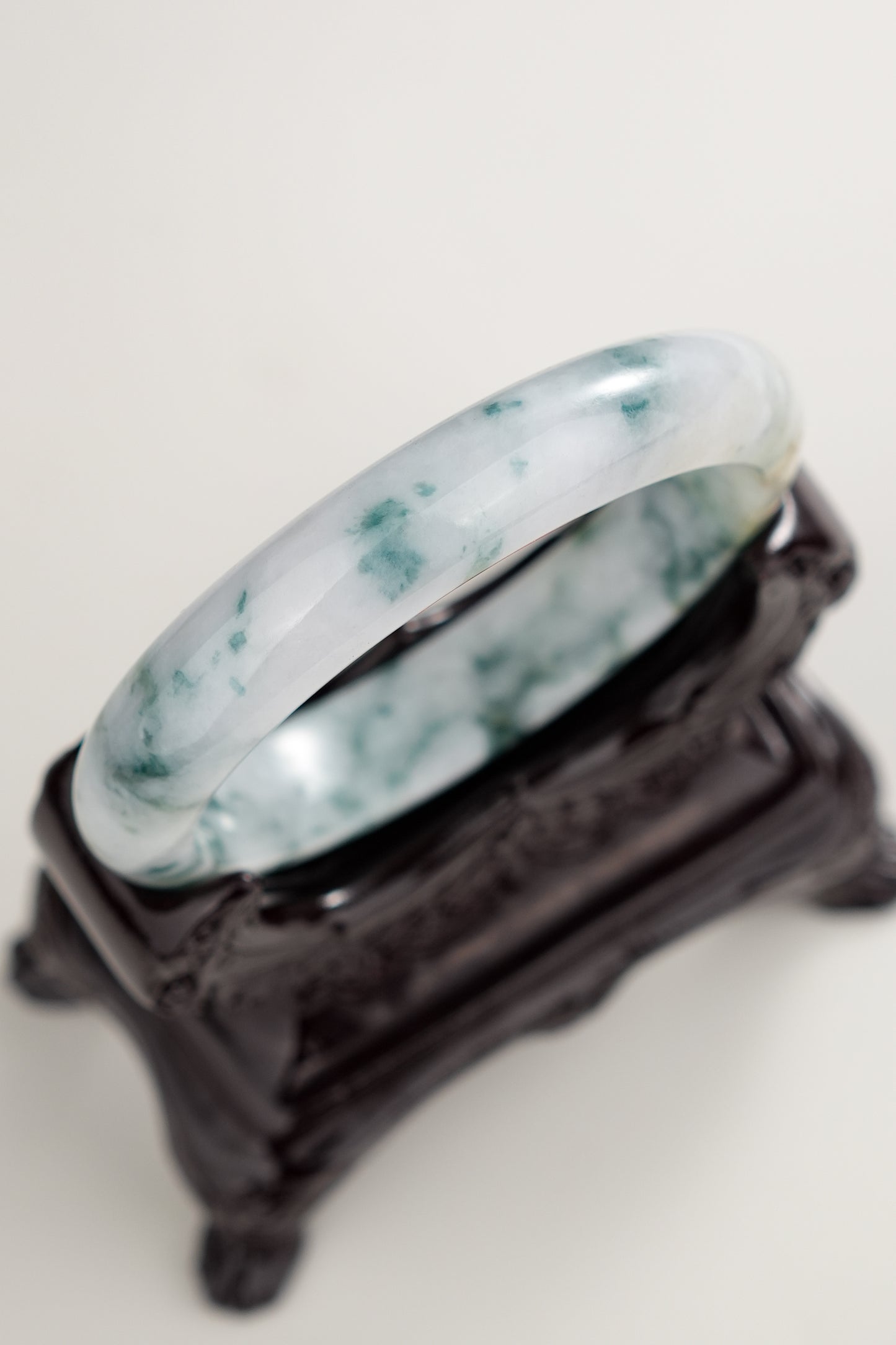 #0276 Bluish Green Flower Jade Bangle Size 57.3