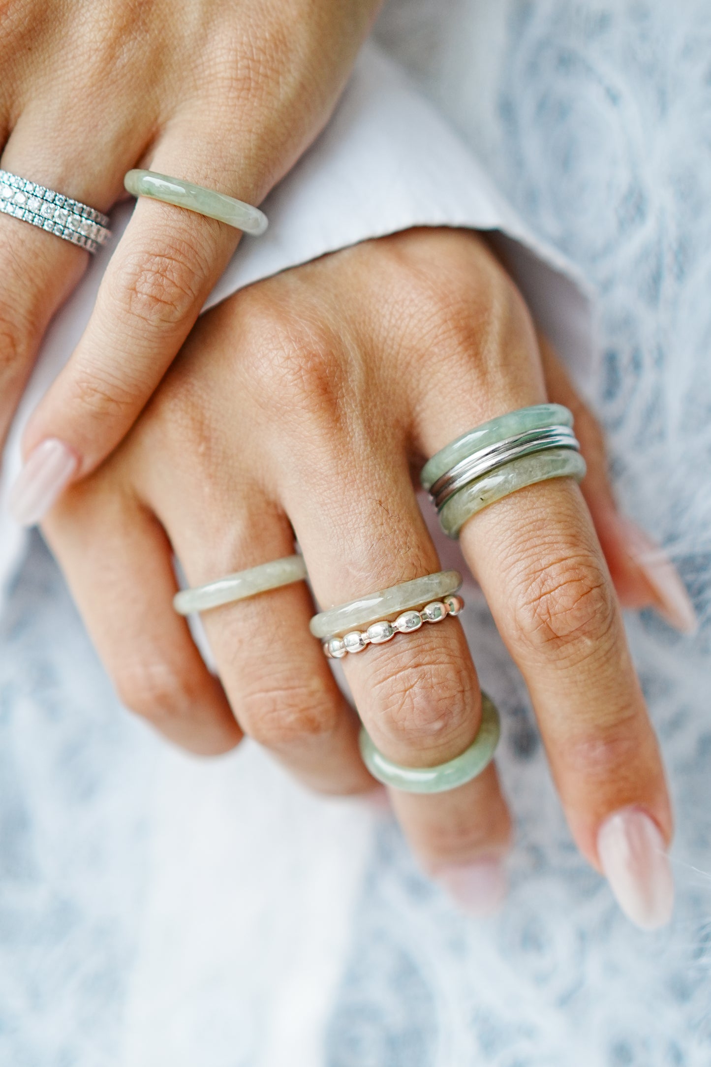 Highly Icy Jadeite Jade Slim Band Ring