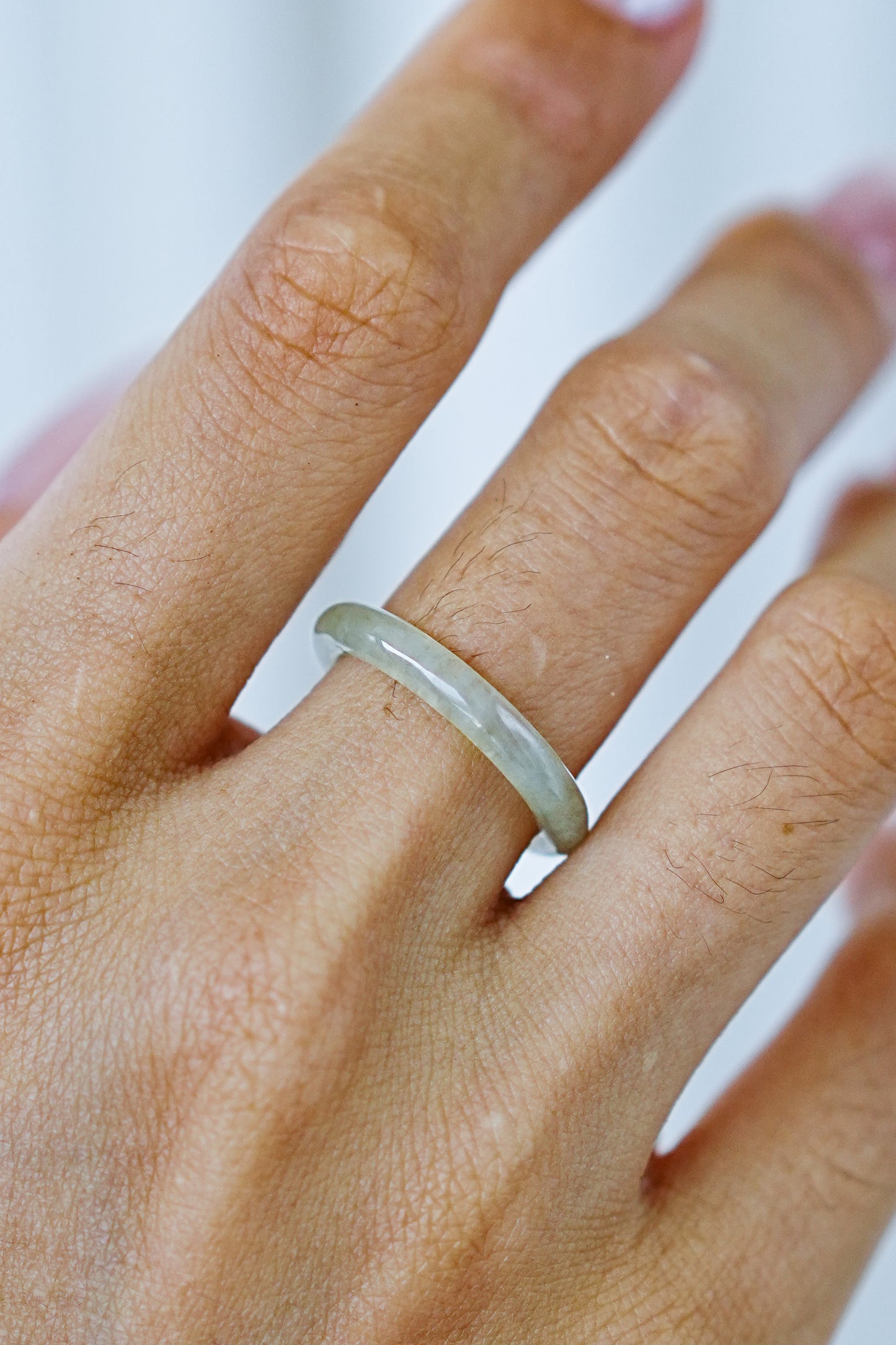 Highly Icy Jadeite Jade Slim Band Ring