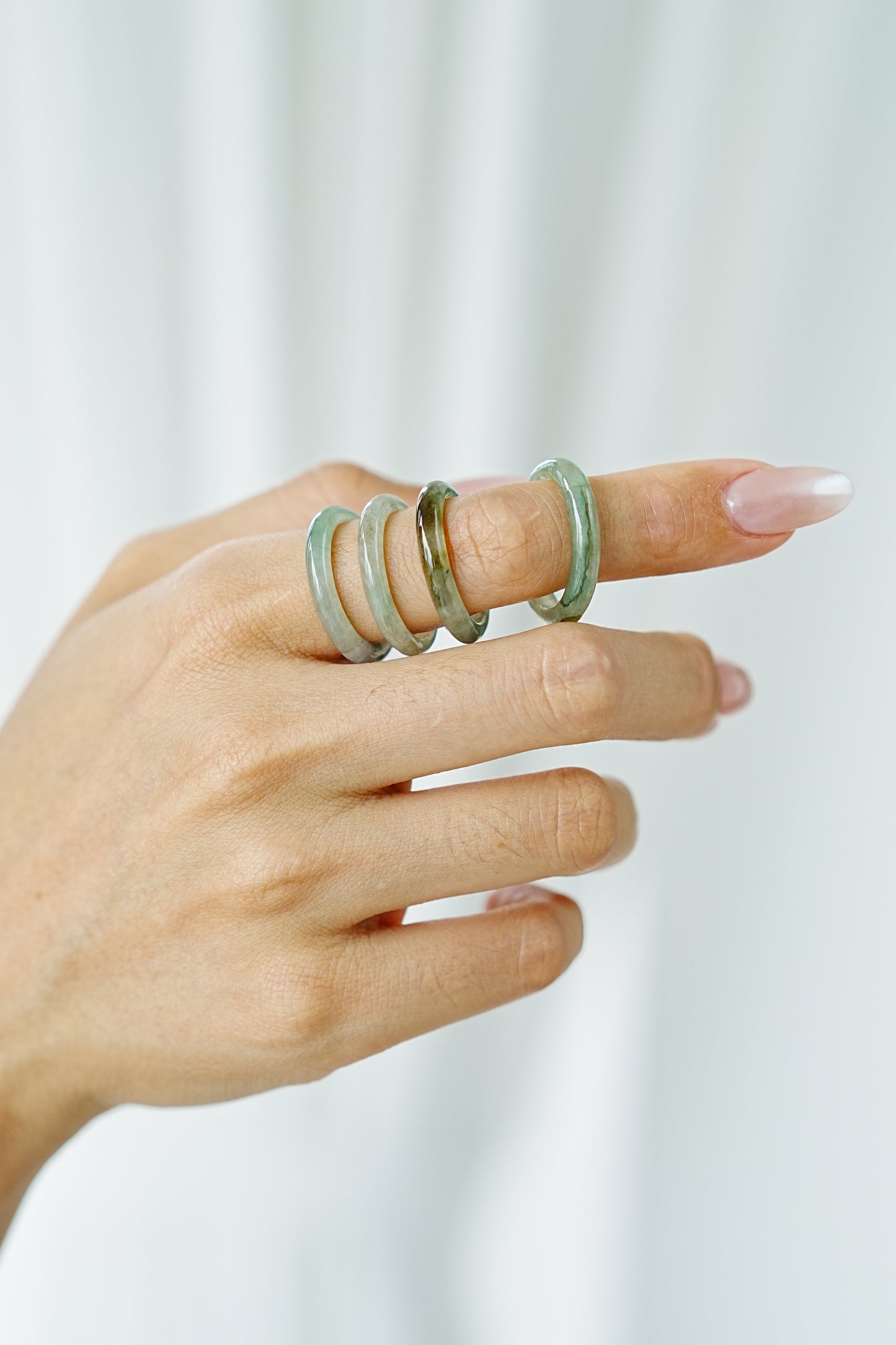 Highly Icy Jadeite Jade Slim Band Ring
