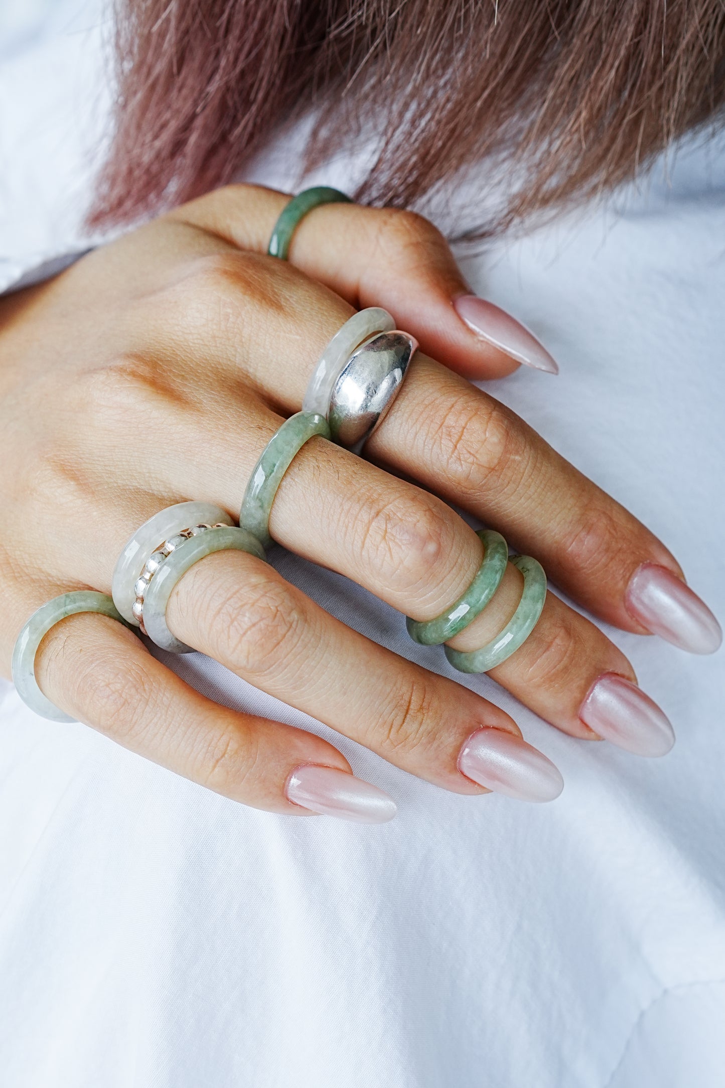 Highly Icy Jadeite Jade Slim Band Ring