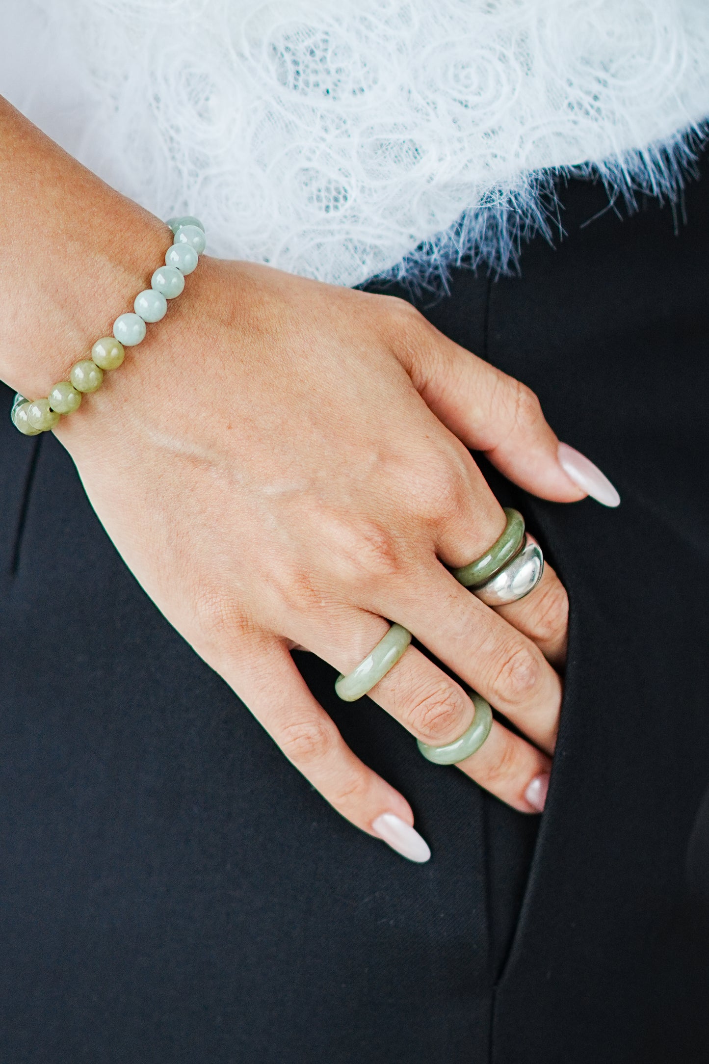 Olive Green Jadeite Jade Band Ring