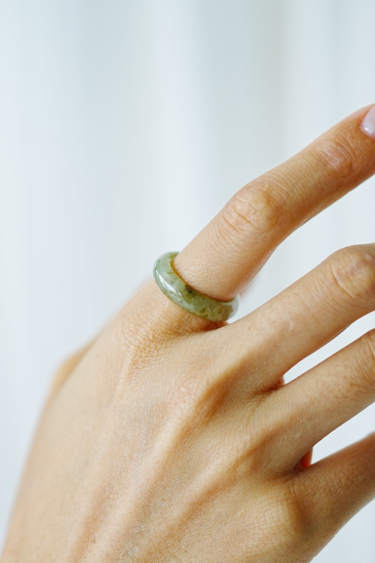 Olive Greenish Yellow Flakes Jadeite Jade Band Ring