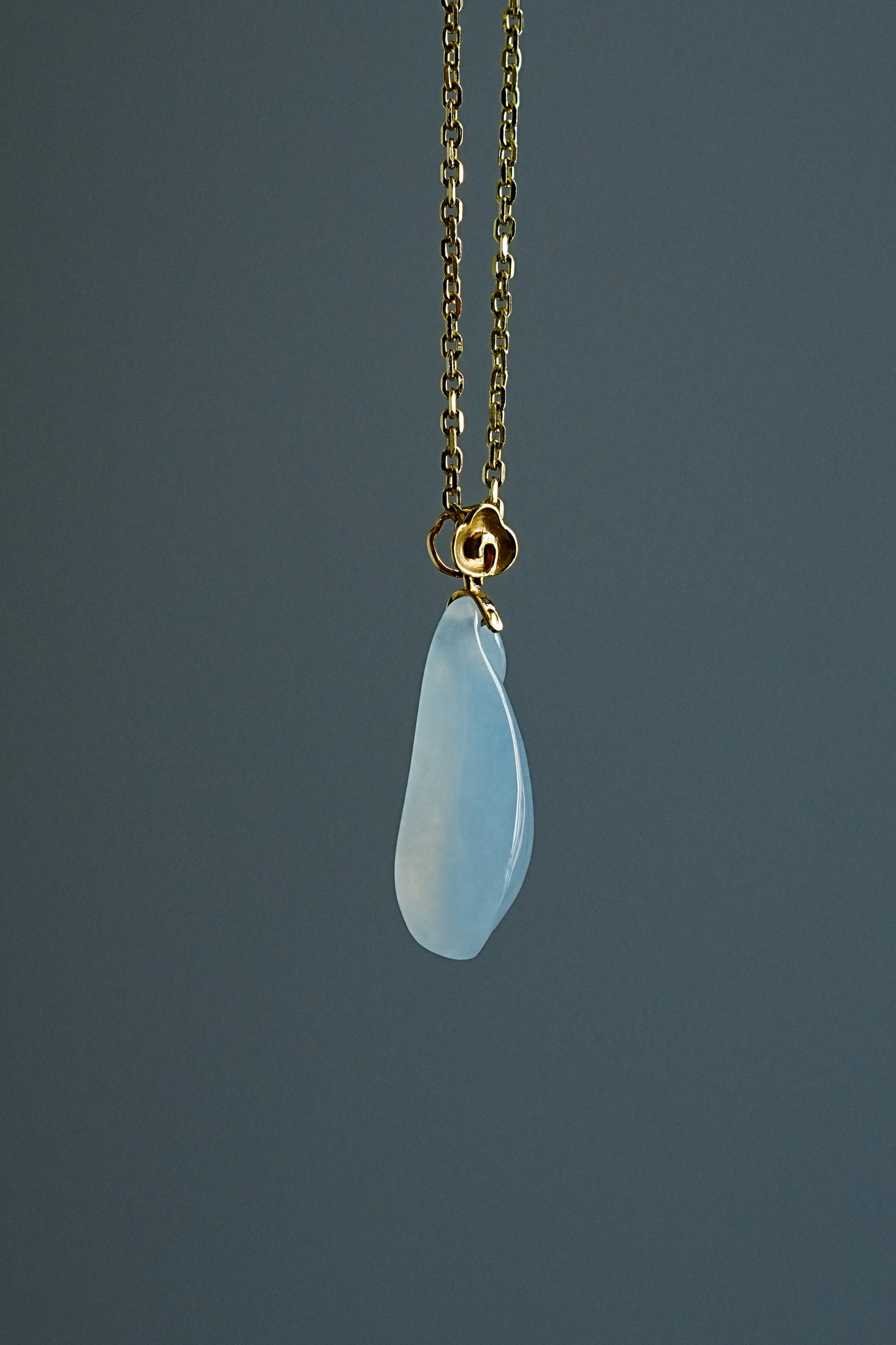 #0433 "Lucky Melon" Icy White Jadeite Jade 18K Yellow Gold Pendant
