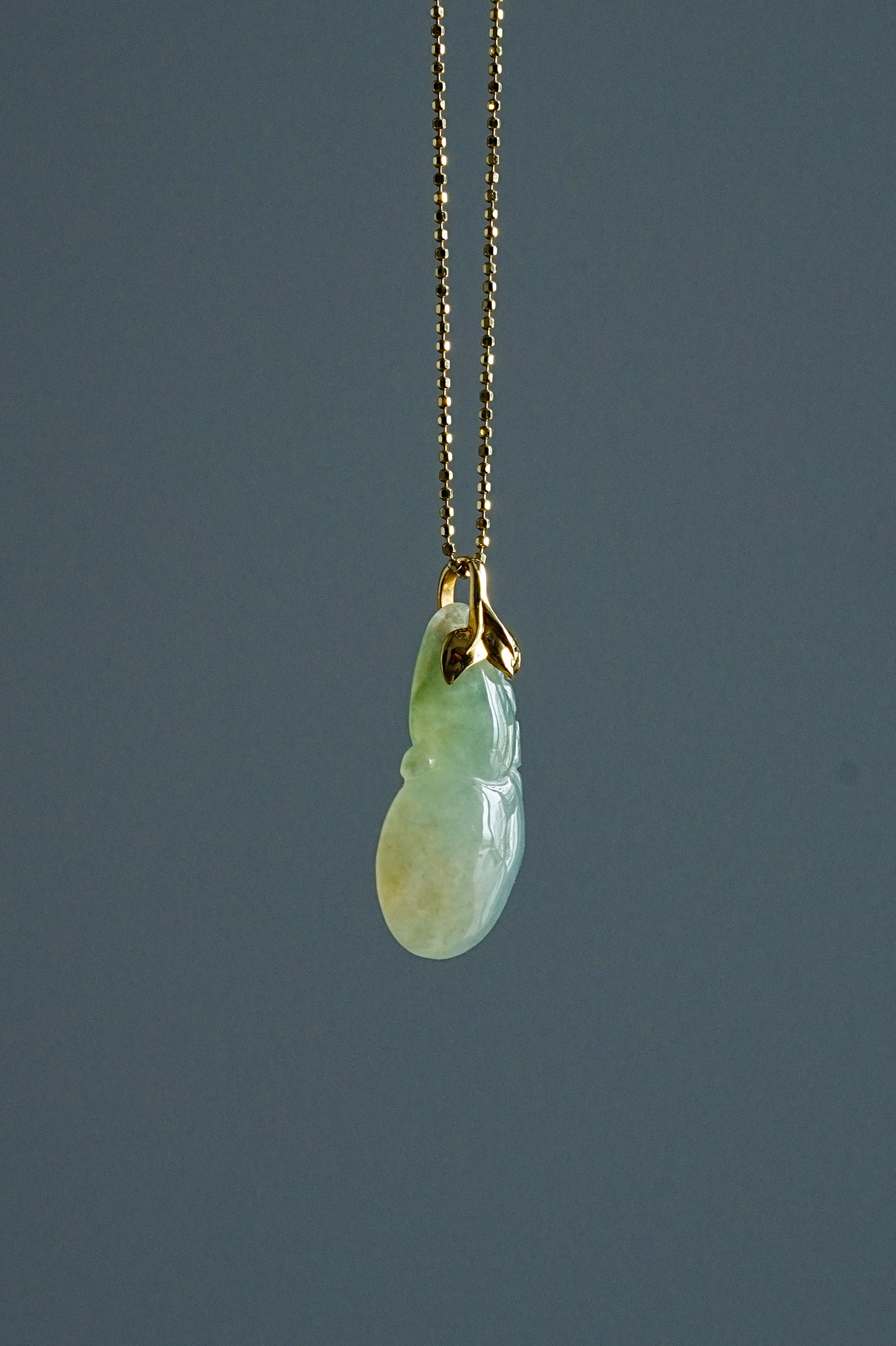 #0443 "Hulu" Icy Yellow Green Jadeite Jade 18K Yellow Gold Pendant