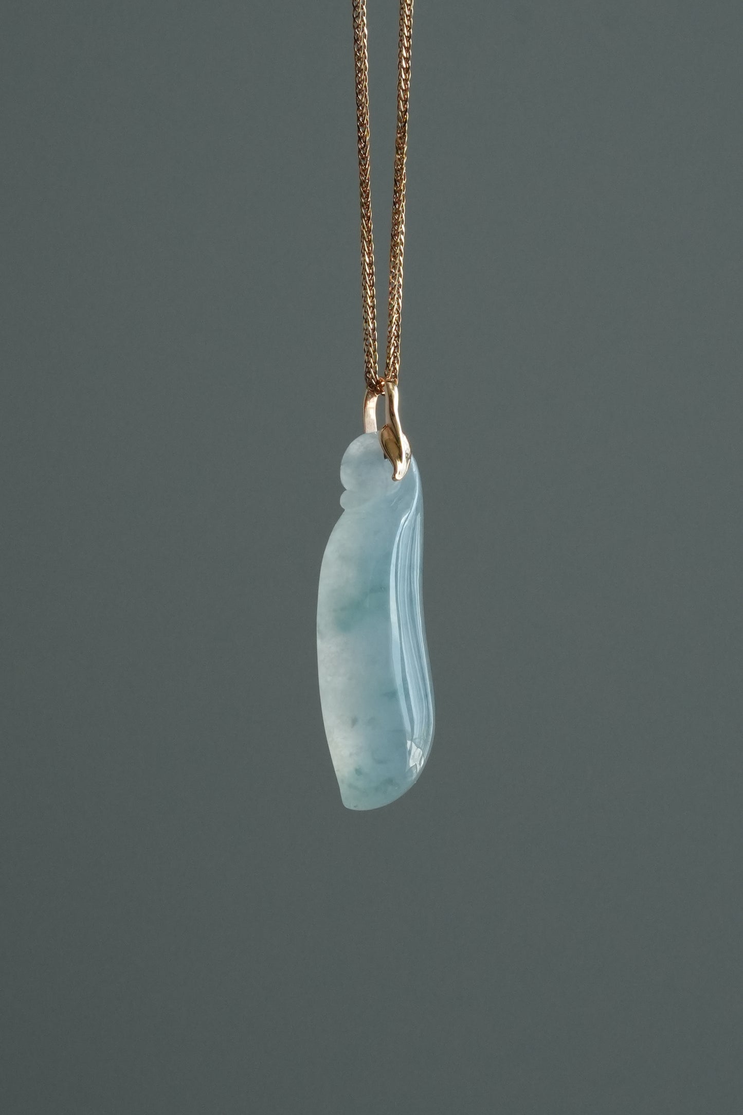 #0446 "Lucky Melon" Highly Icy Blue Flower Jadeite Jade 18K Rose Gold Pendant