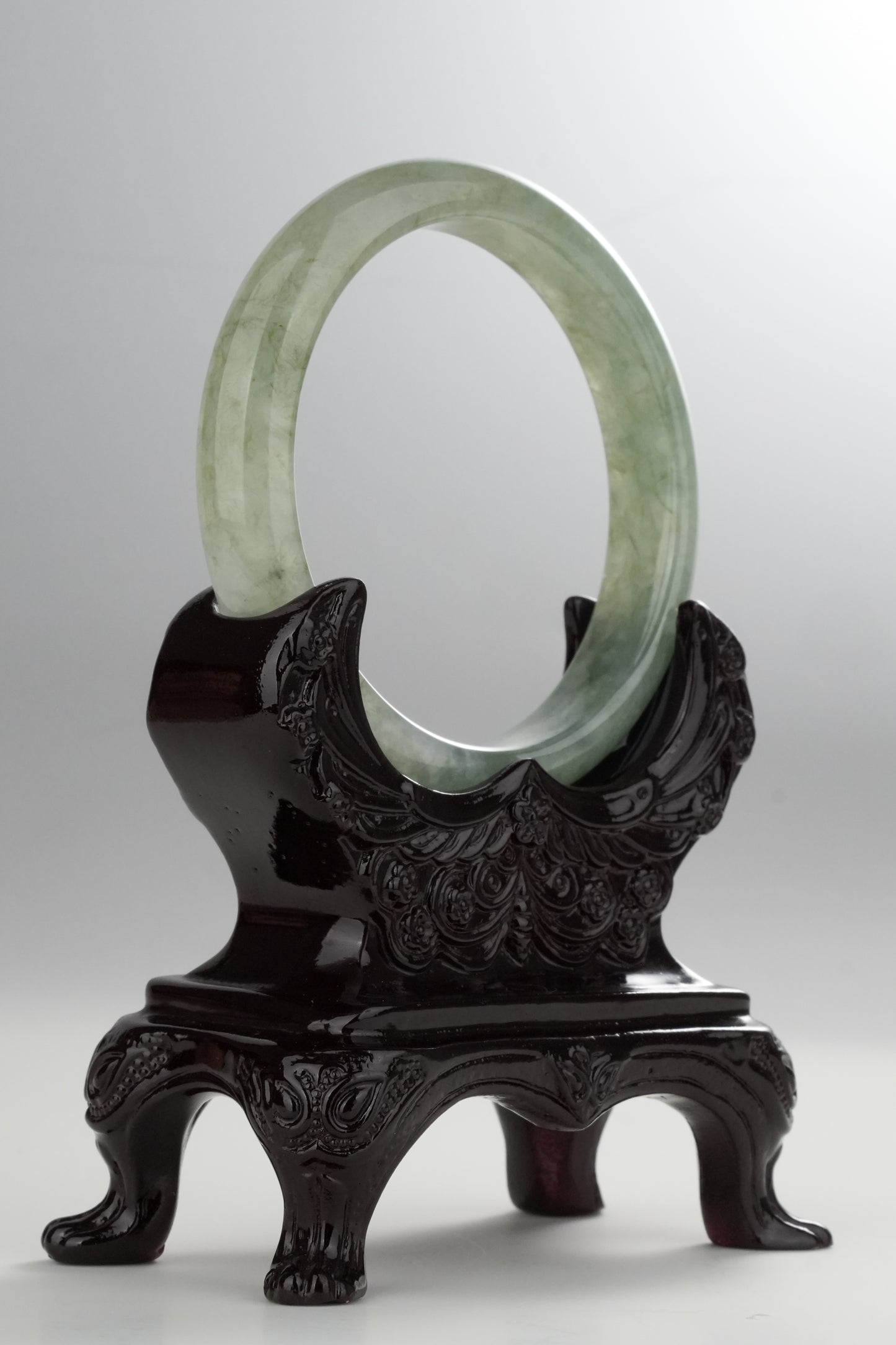 #0328 Icy Light Olive Green Jade Bangle Size 58.8