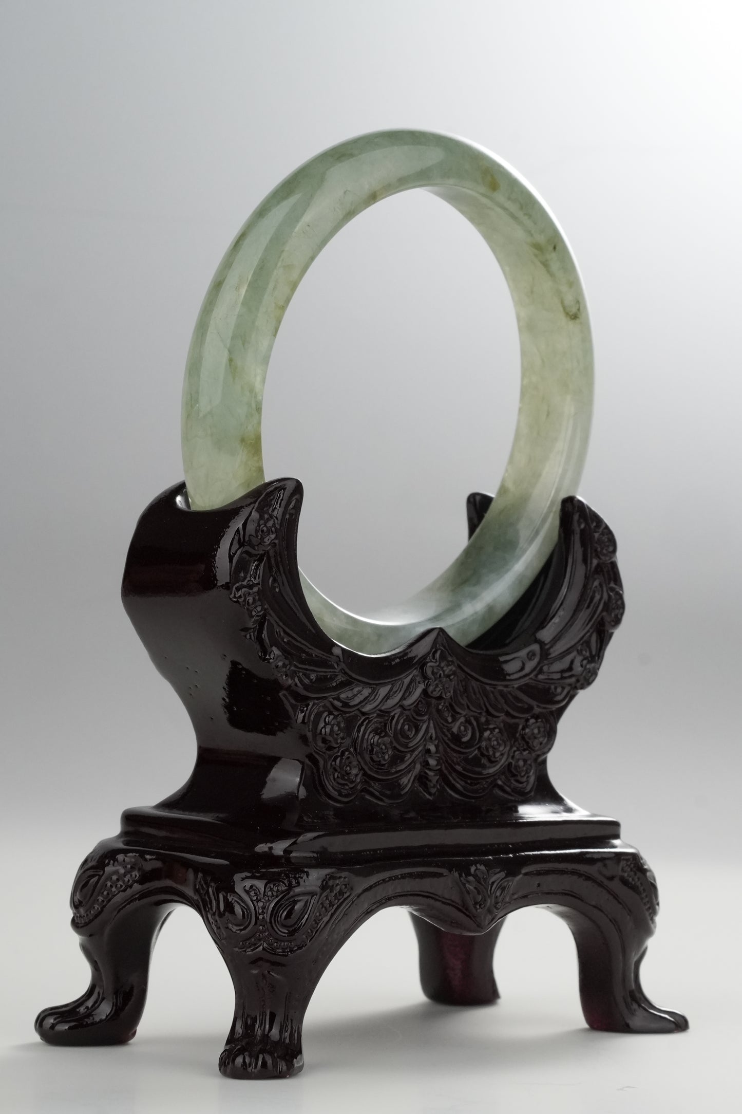 #0328 Icy Light Olive Green Jade Bangle Size 58.8