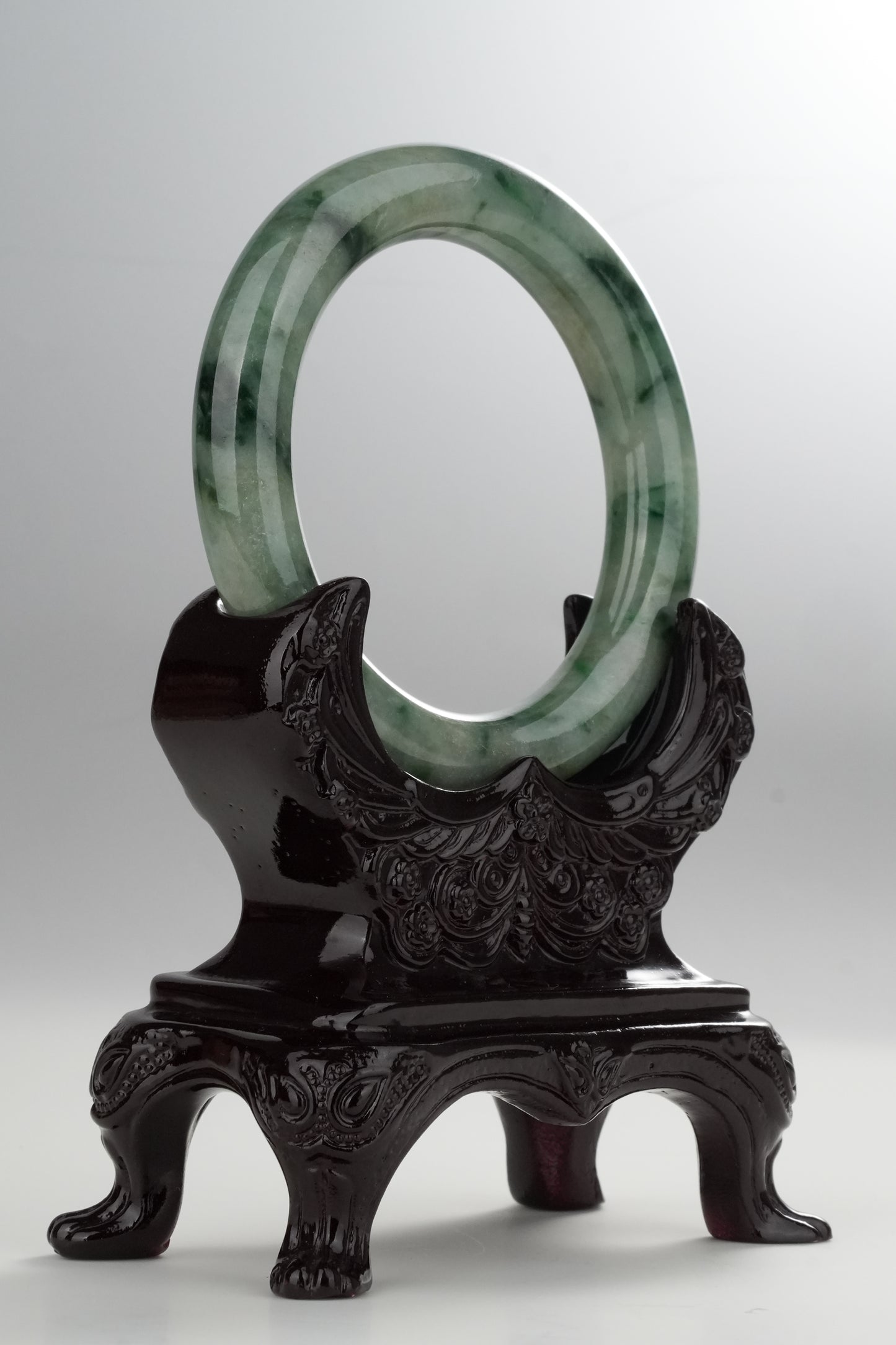 #0326 Green Flower Jade Bangle Size 54.5 (Fits up to 56)