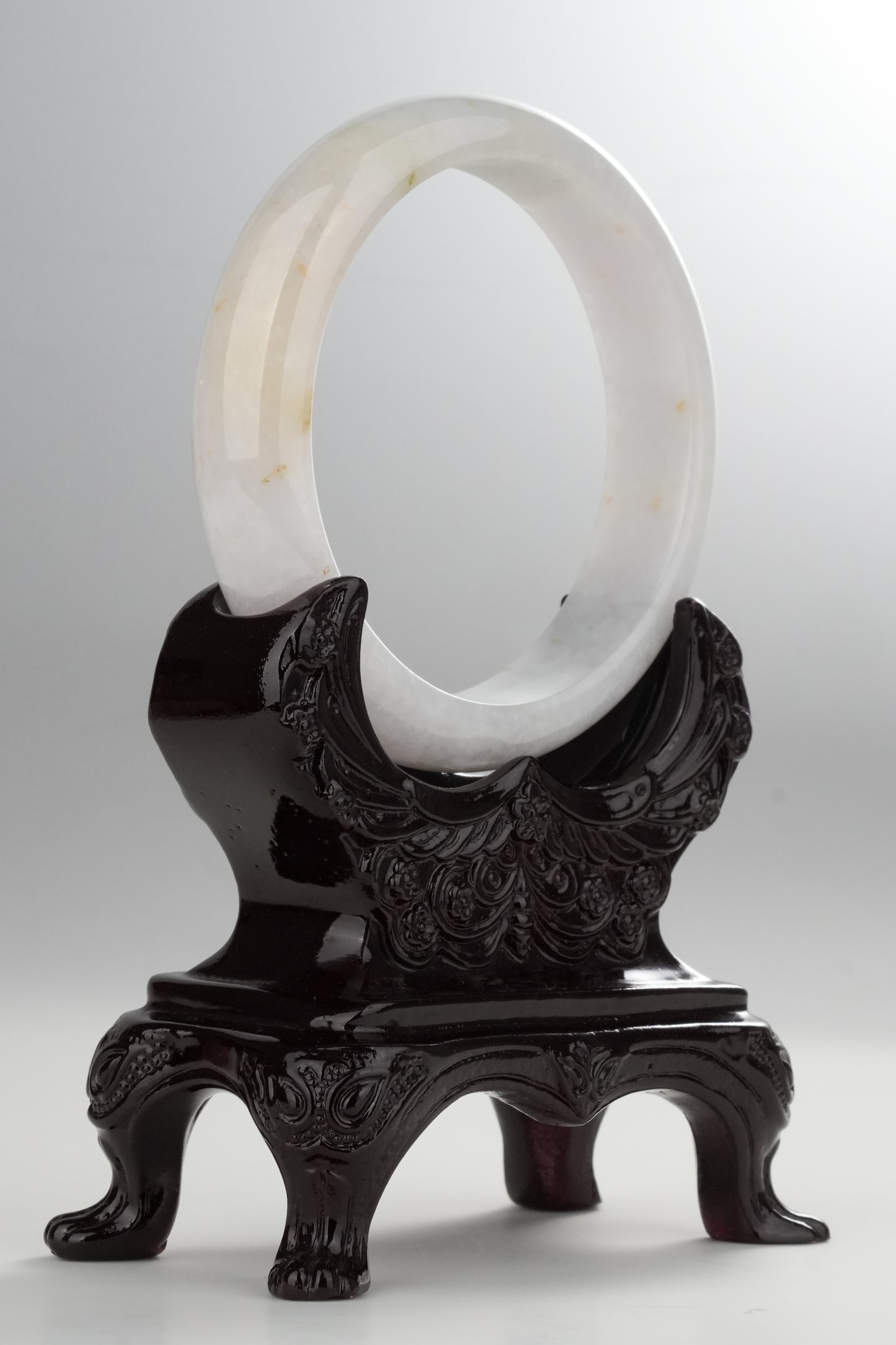 #0322 White with Yellow Flower Jade Bangle Size 60.8