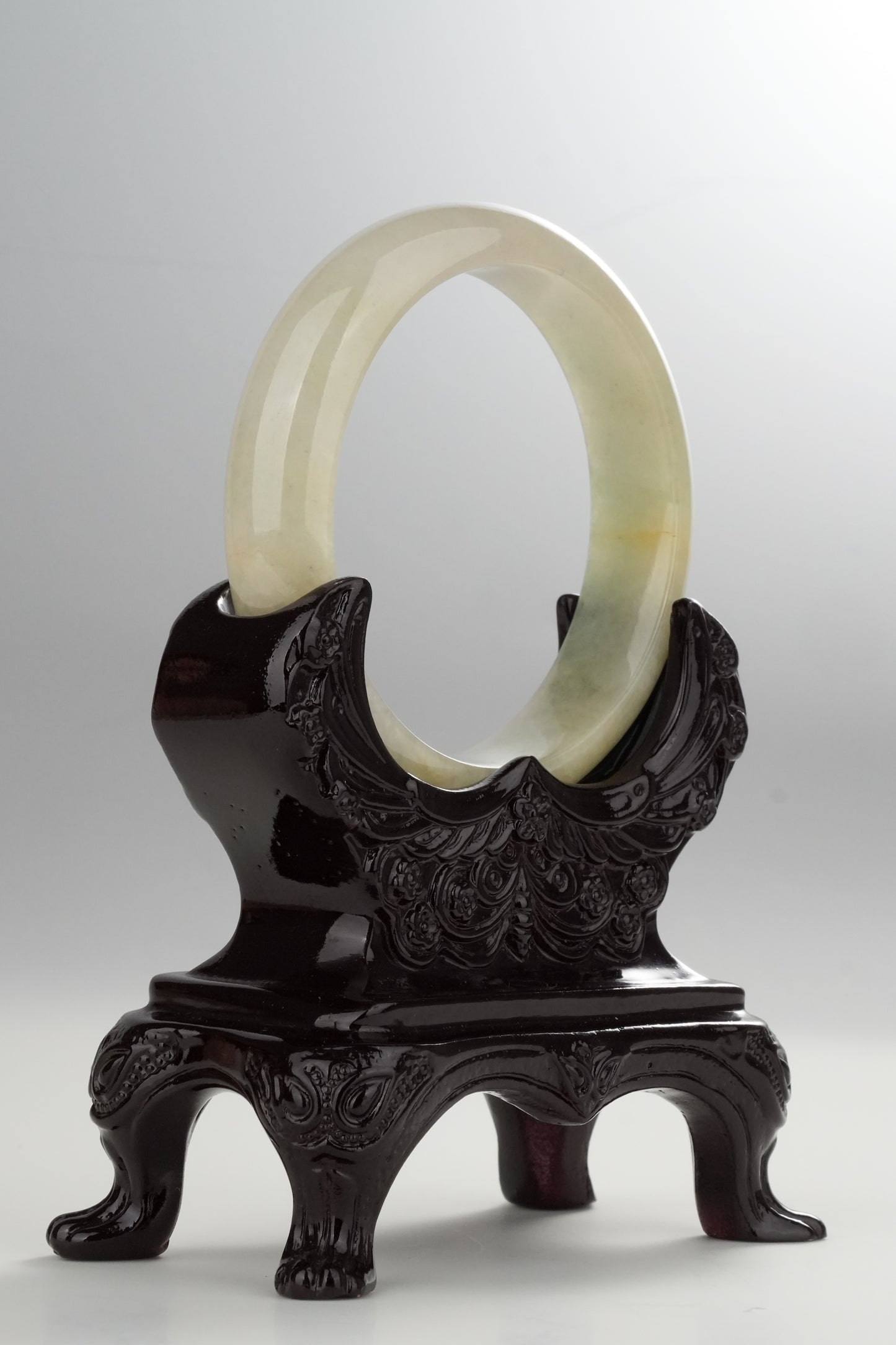 #0314 Icy Yellow Ink Green Flower Jade Bangle Size 55.6