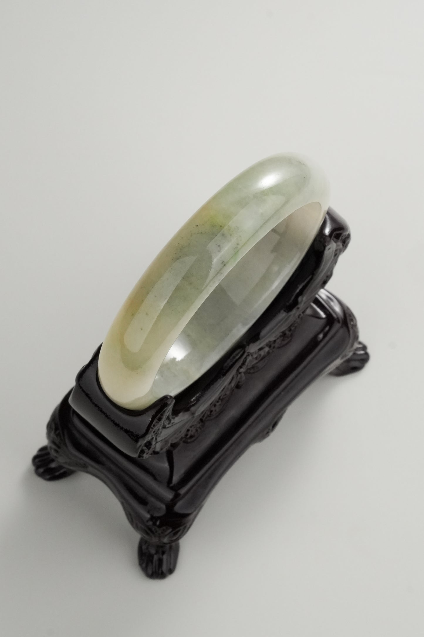 #0314 Icy Yellow Ink Green Flower Jade Bangle Size 55.6