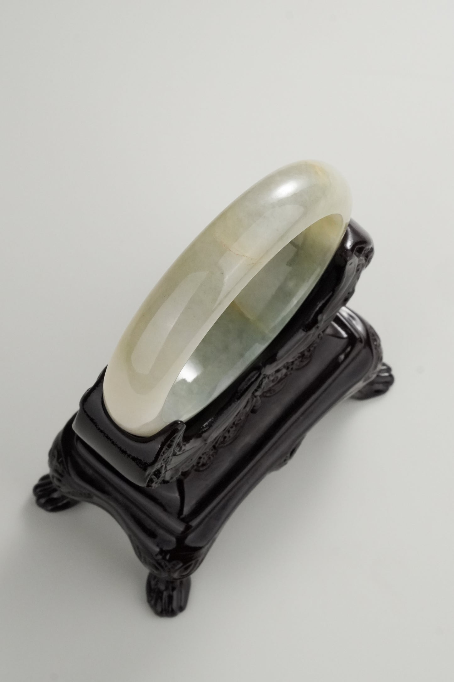 #0314 Icy Yellow Ink Green Flower Jade Bangle Size 55.6