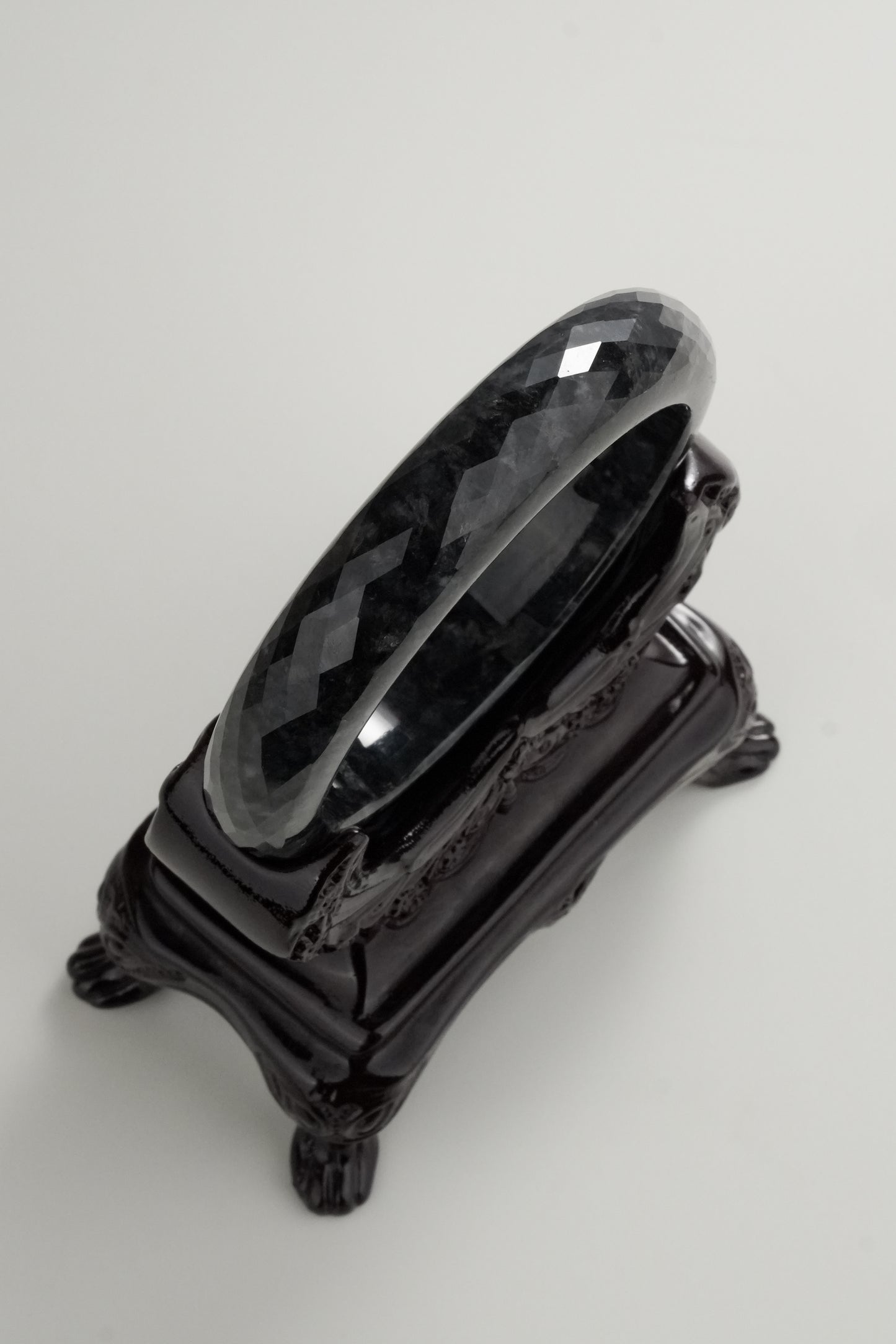 #0316 Diamond Cut Black Jade Bangle Size 57.6