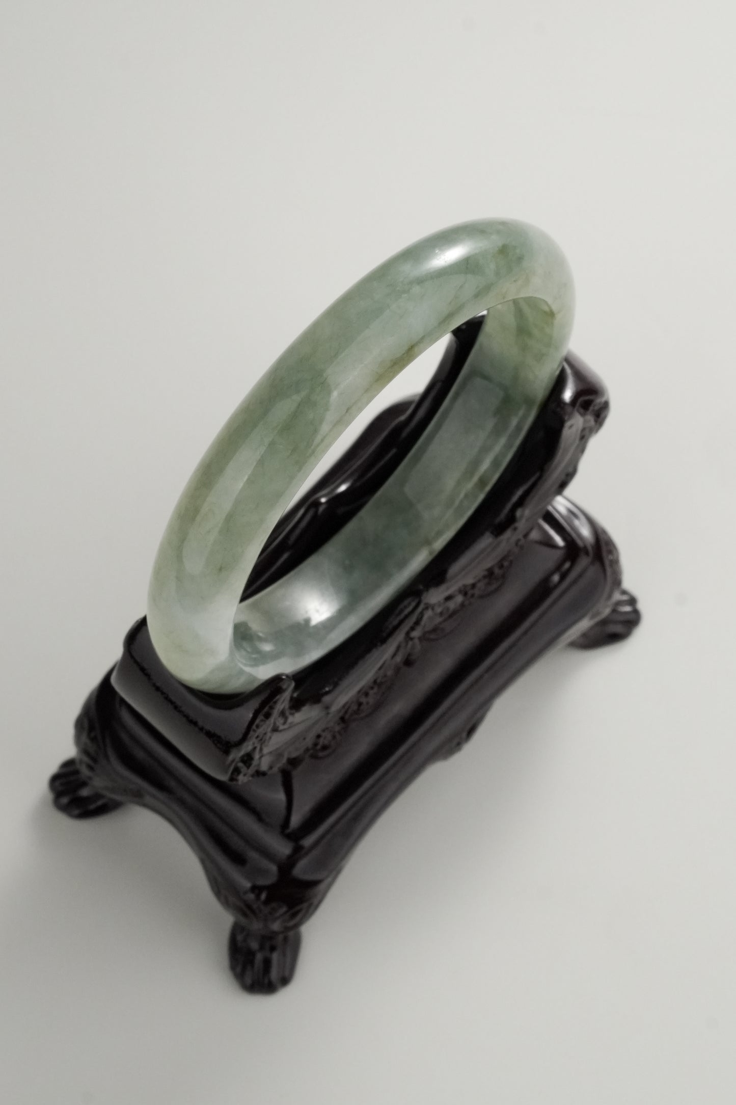 #0328 Icy Light Olive Green Jade Bangle Size 58.8