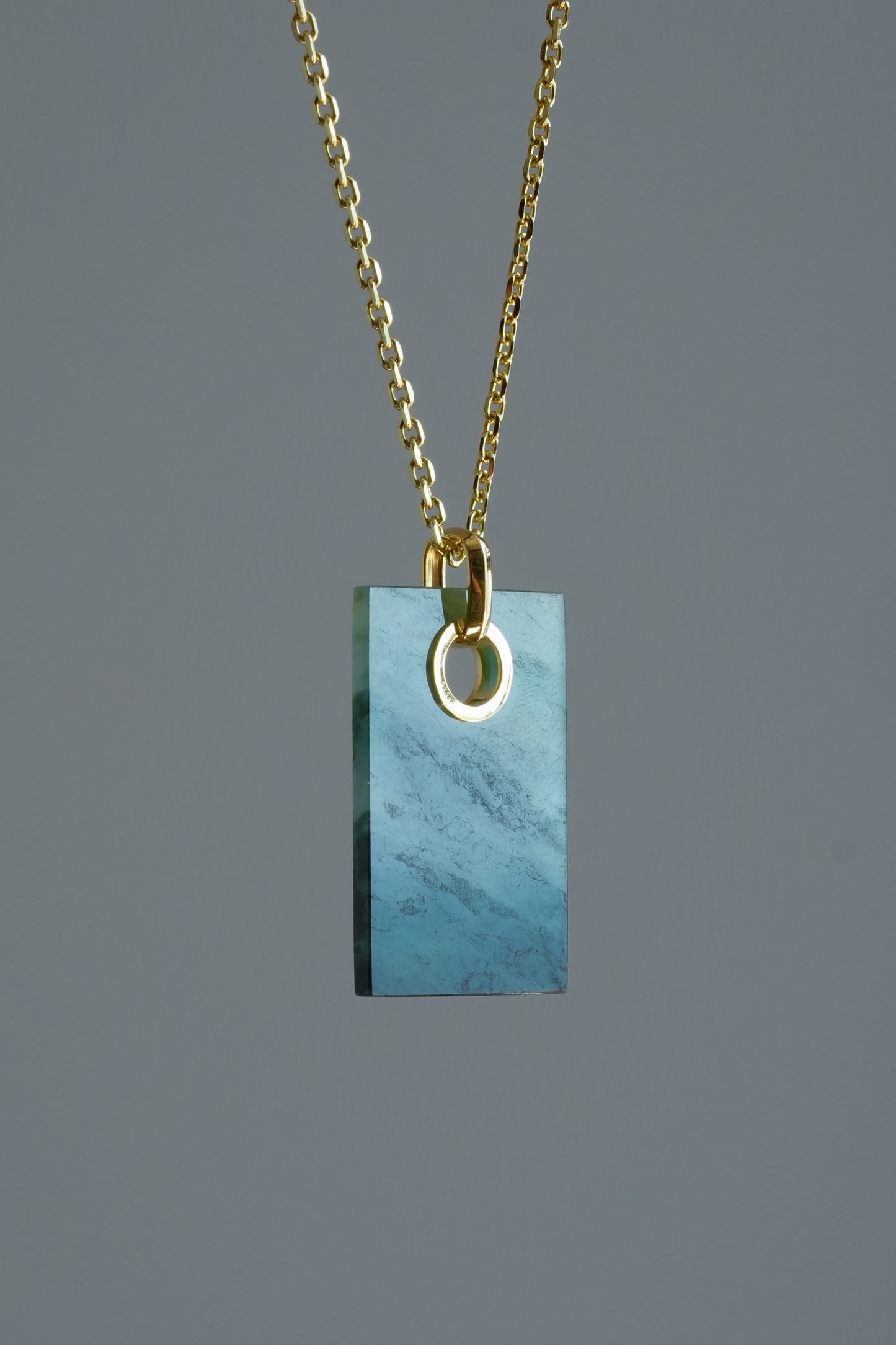 #0456 "Wushi" Icy Dark Green Jadeite Jade 18K Yellow Gold Pendant