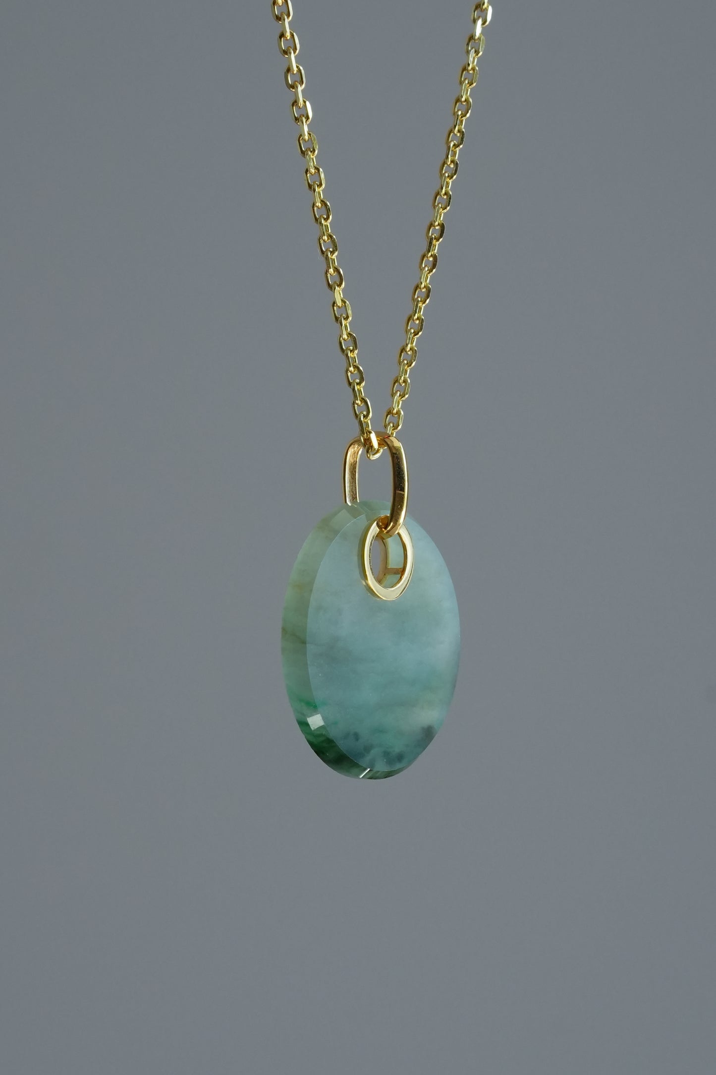 #0457 "Wushi" Icy Green Jadeite Jade 18K Yellow Gold Pendant