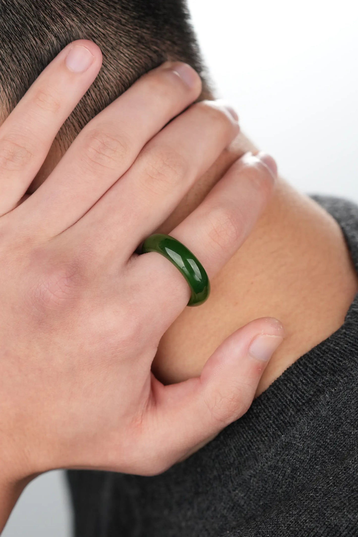 Green Nephrite Jade Band Ring