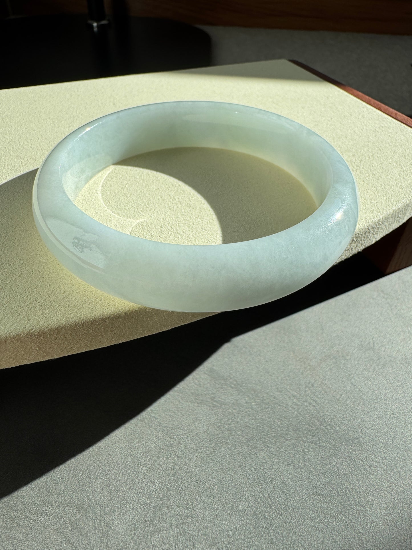 #0289 "Milky" White Light Blue Jade Bangle Size 59.8