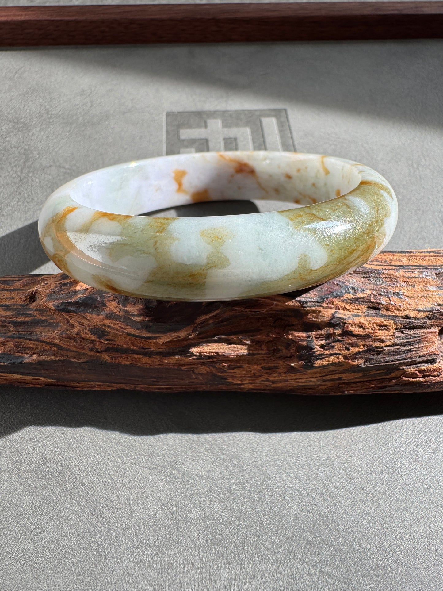 #0298 "Camouflage" Pink Lavender Yellow Jade Bangle Size 55