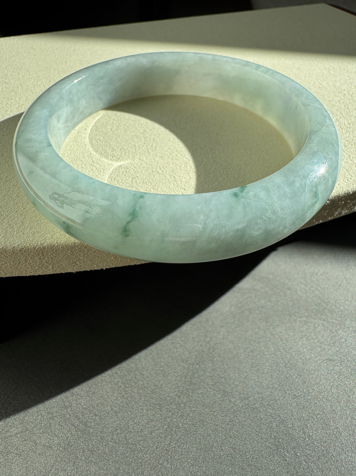 #0291 Green Flower Jade Bangle Size 57