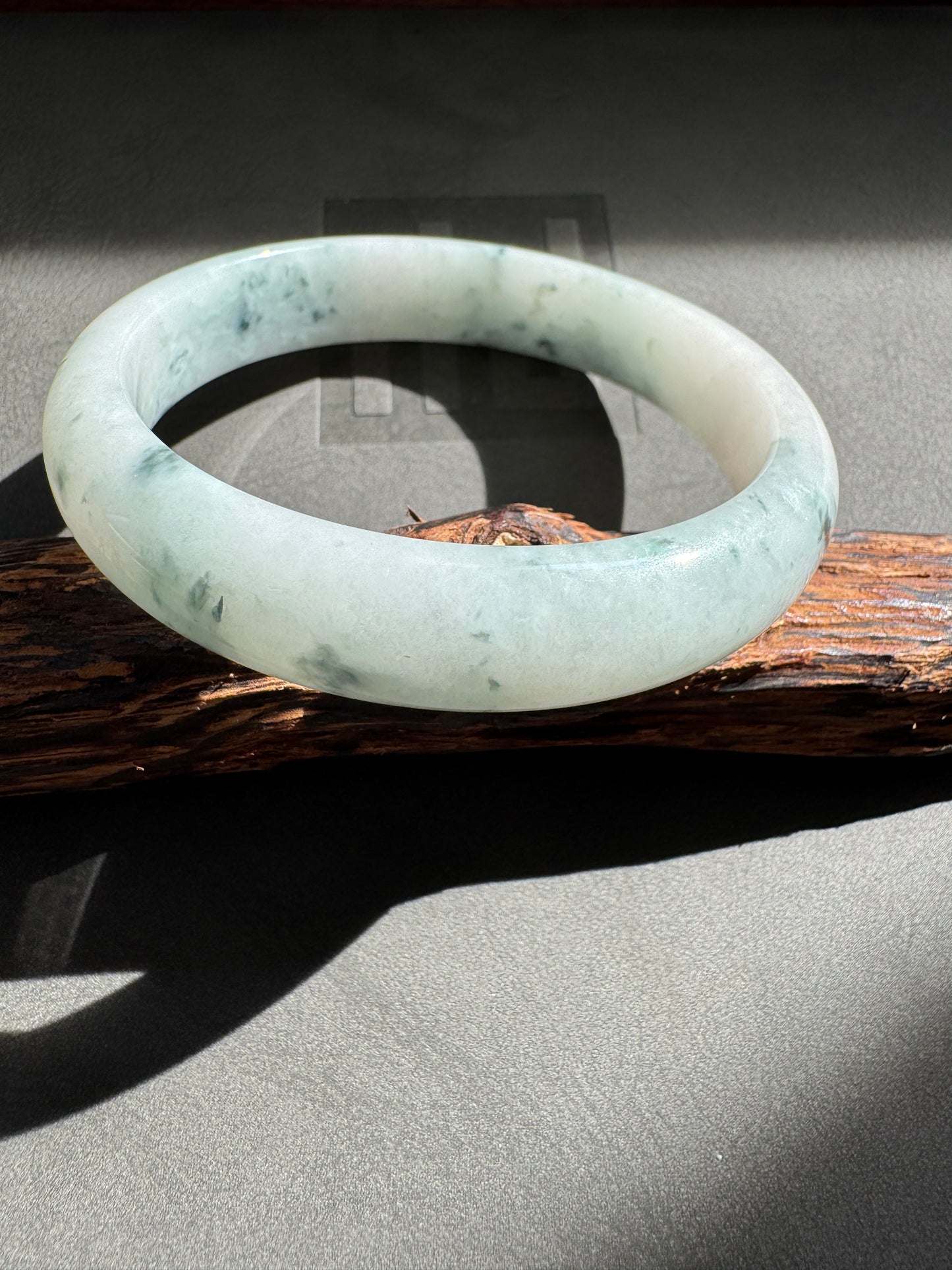 #0301 Rich Blue Flower White Jade Bangle Size 58.5