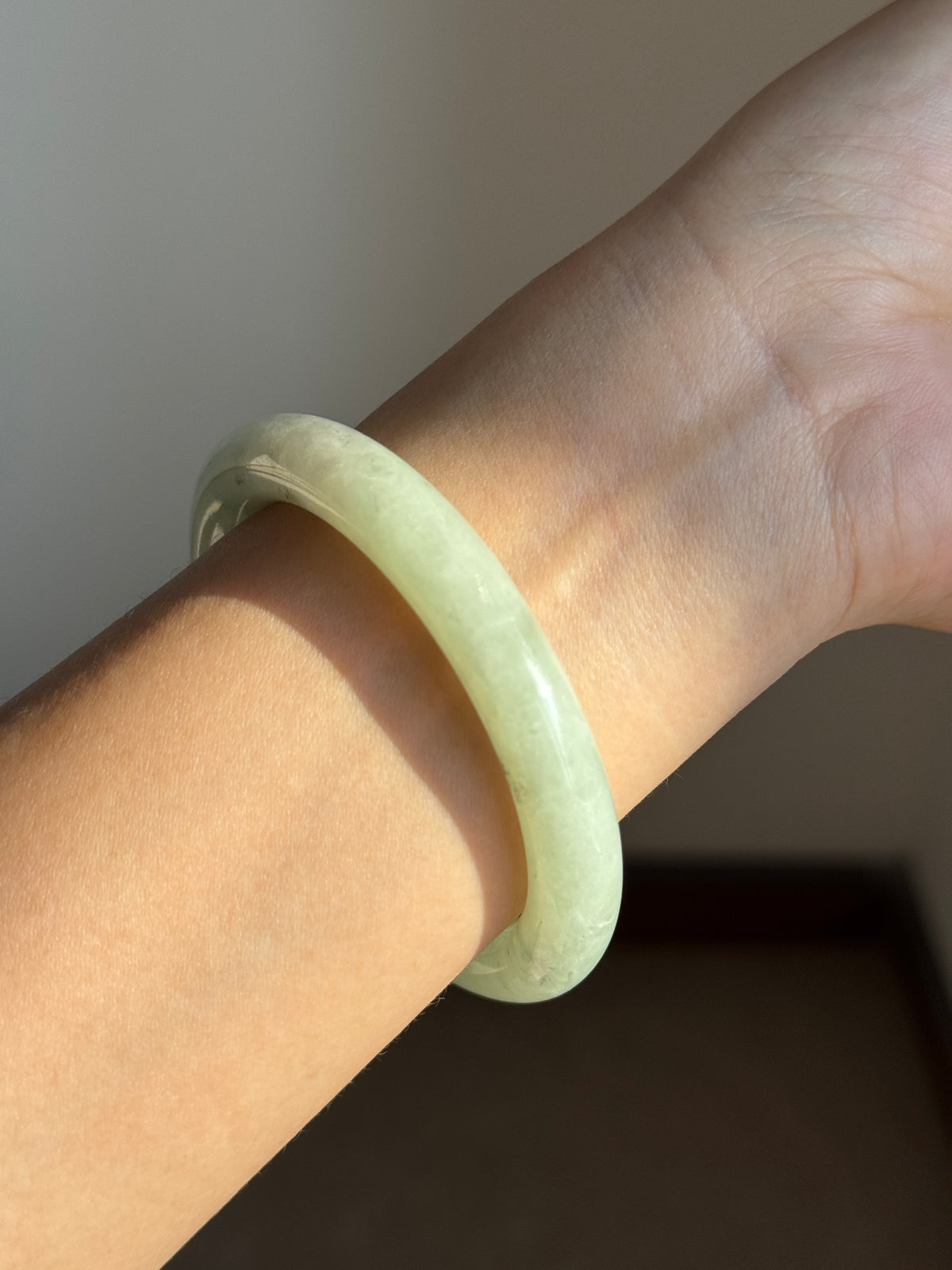 #0441 Icy Green Ink Round Jade Bangle Size 52.6 (fits up to 53.6)