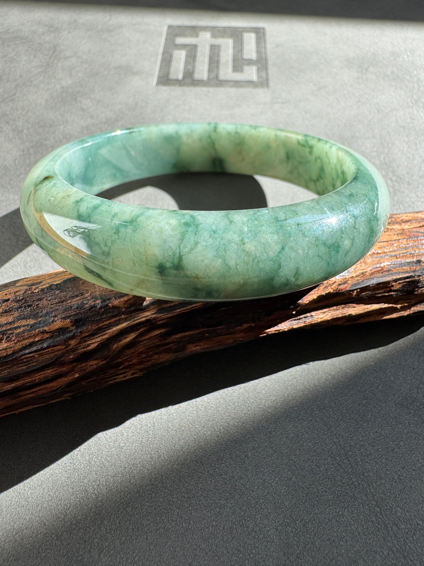 #0287 Rich Olive Green Flower Jade Bangle Size 58